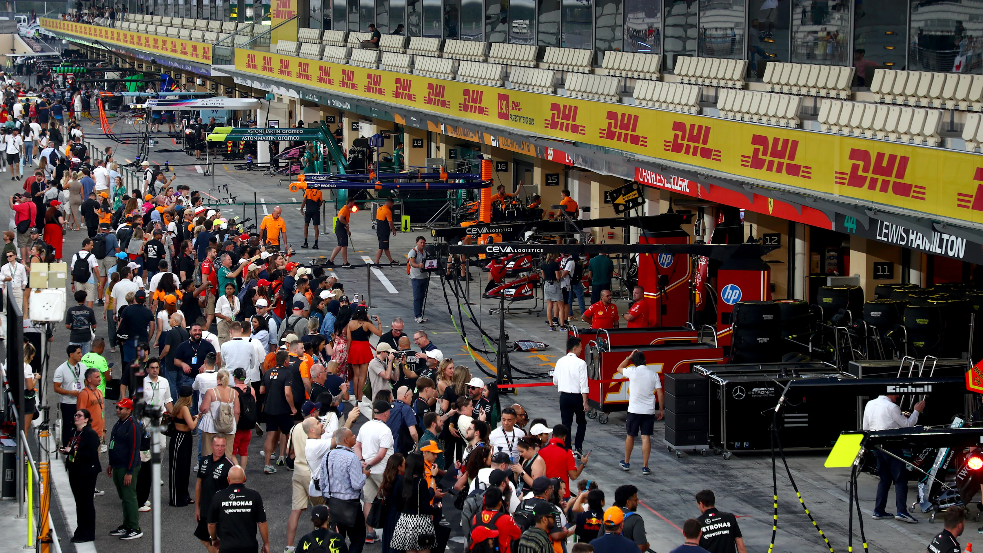ABU DHABI, UNITED ARAB EMIRATES - DECEMBER 05: A general view of the pitlane during previews ahead