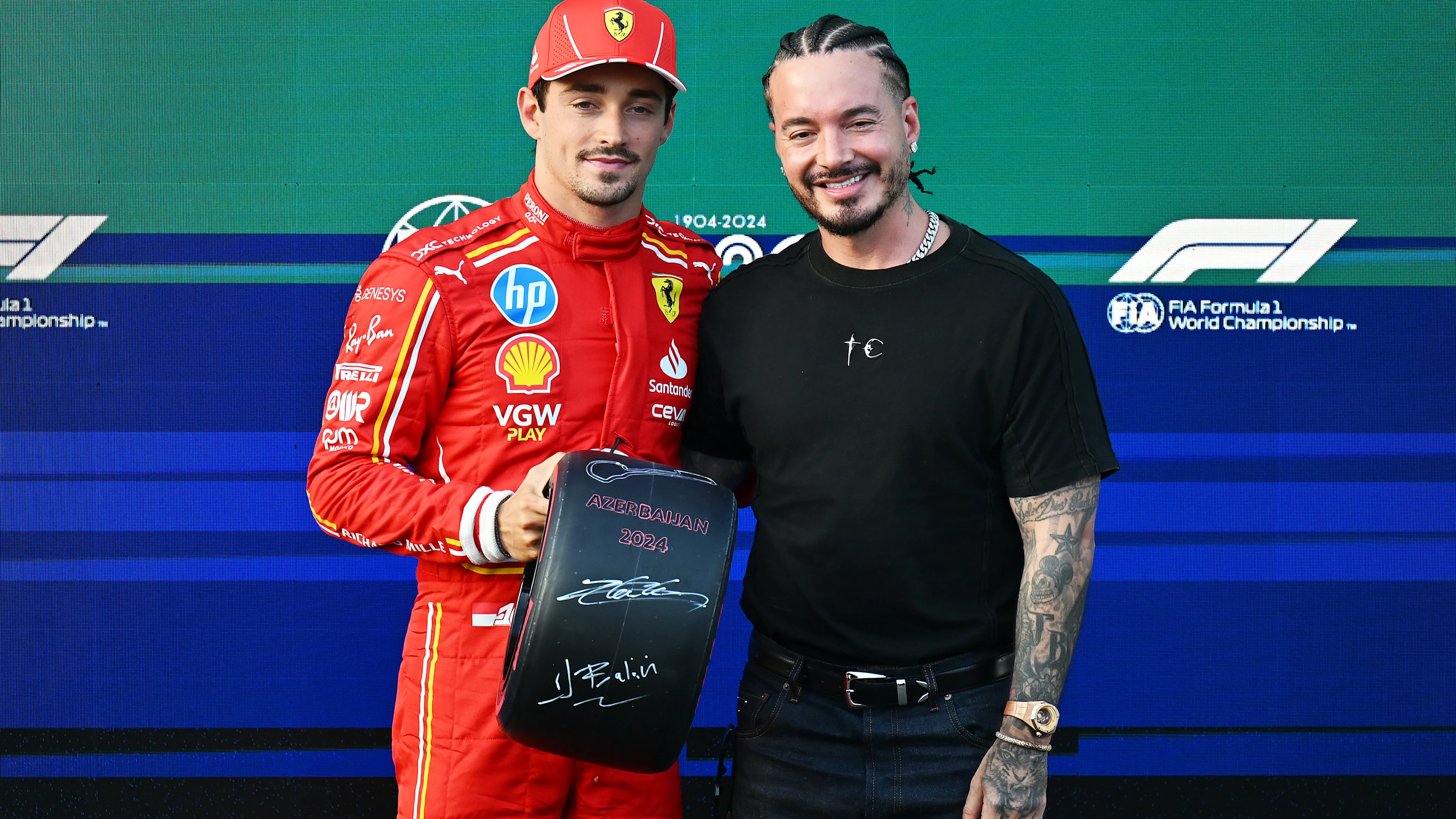 BAKU, AZERBAIJAN - SEPTEMBER 14: Pole position qualifier Charles Leclerc of Monaco and Ferrari is