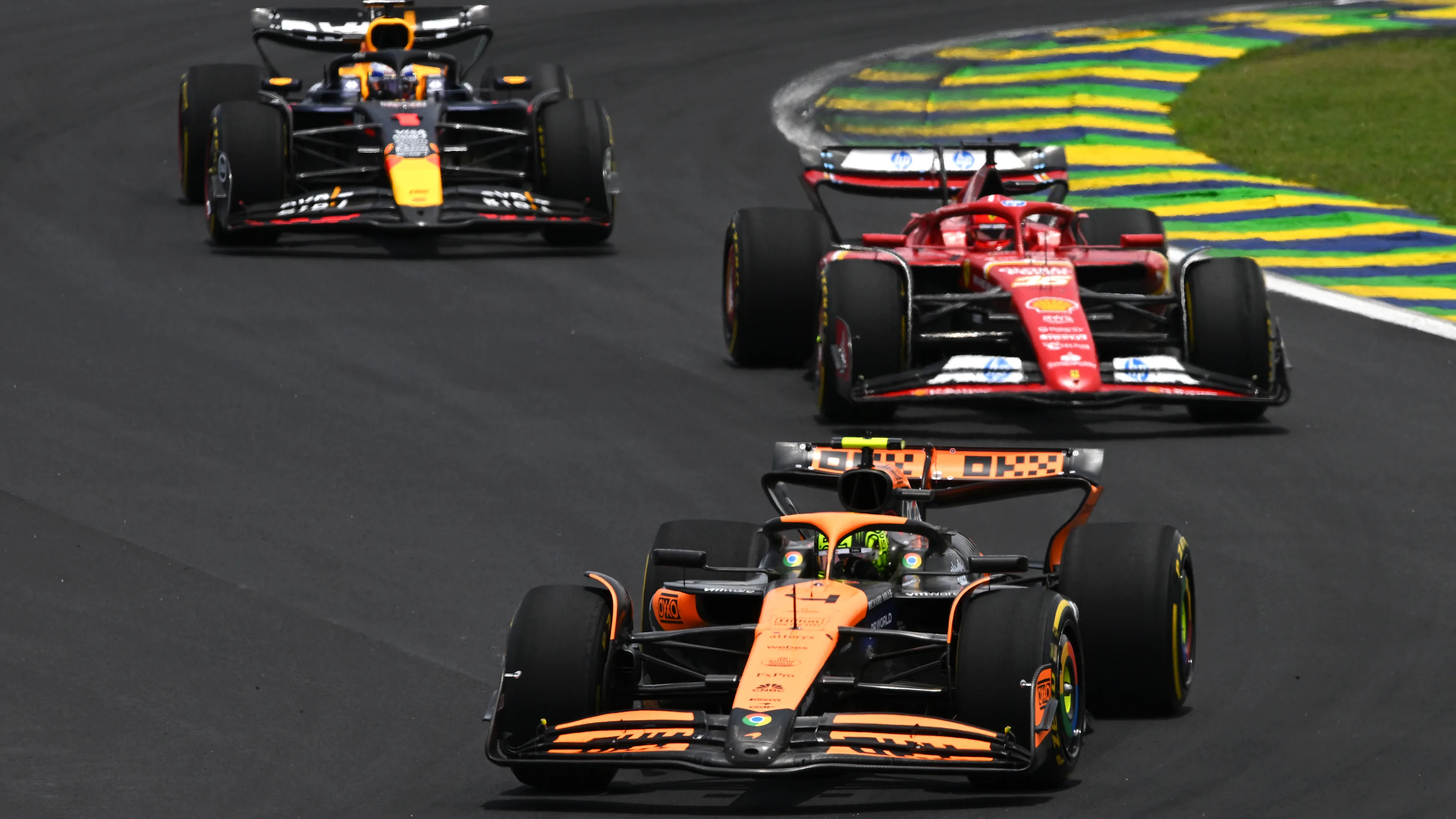 SAO PAULO, BRAZIL - NOVEMBER 02: Lando Norris of Great Britain driving the (4) McLaren MCL38