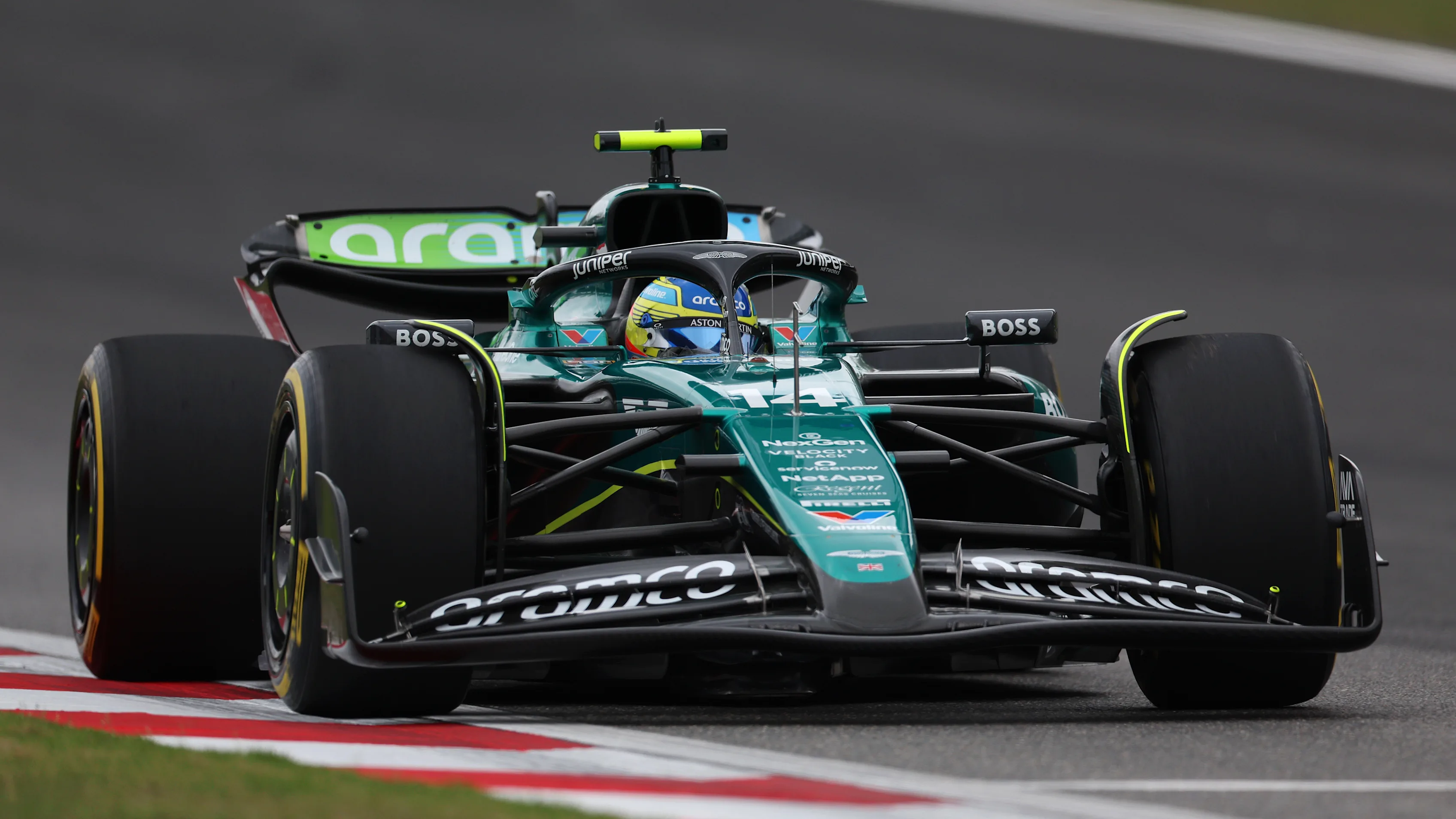 SHANGHAI, CHINA - APRIL 20: Fernando Alonso of Spain driving the (14) Aston Martin AMR24 Mercedes