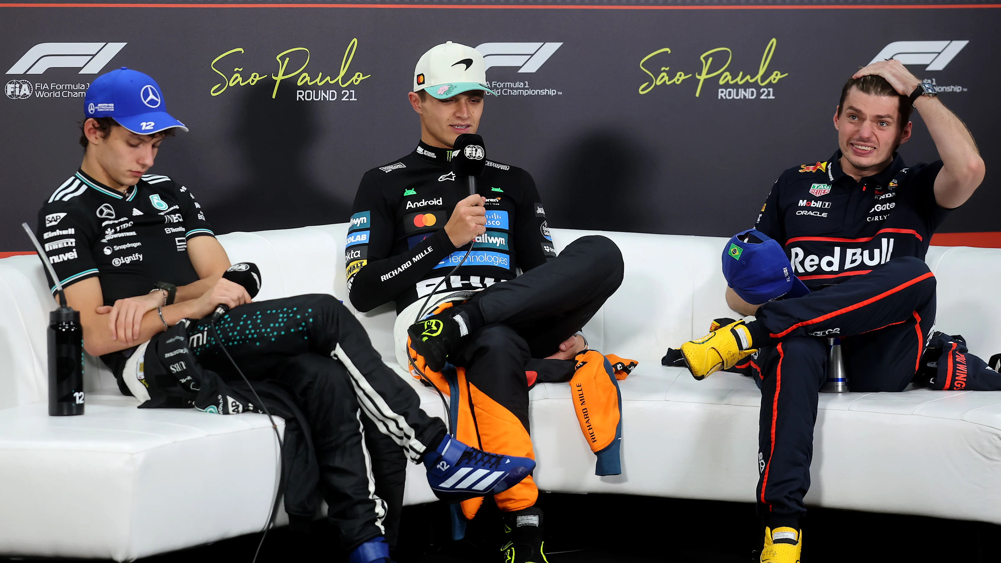 SAO PAULO, BRAZIL - NOVEMBER 09: Race winner Lando Norris of Great Britain and McLaren Second
