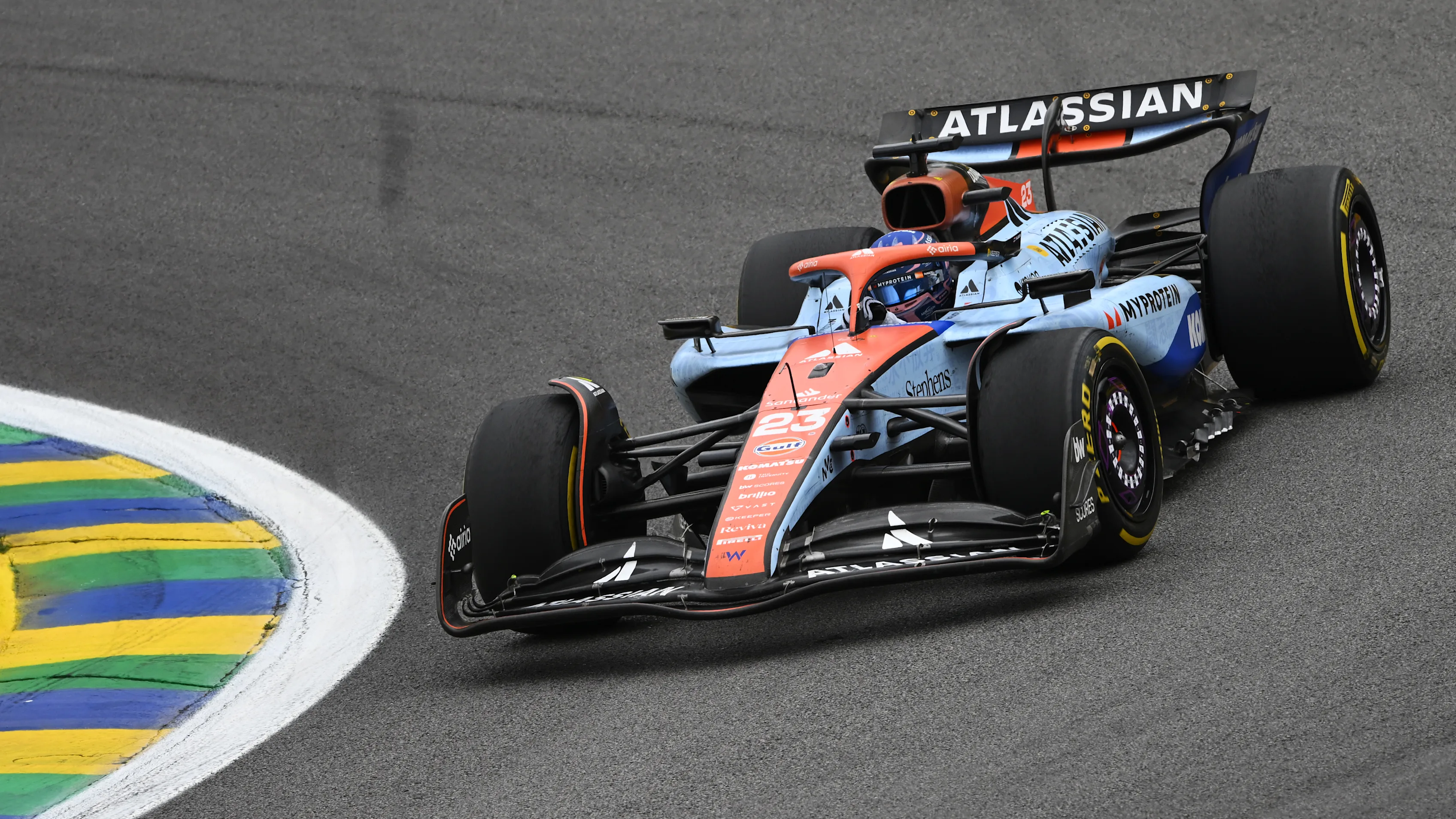 SAO PAULO, BRAZIL - NOVEMBER 09: Alexander Albon of Thailand driving the (23) Williams FW47 Mercedes on track during the F1 Grand Prix of Brazil at Autodromo Jose Carlos Pace on November 09, 2025 in Sao Paulo, Brazil. (Photo by Rudy Carezzevoli/Getty Images)