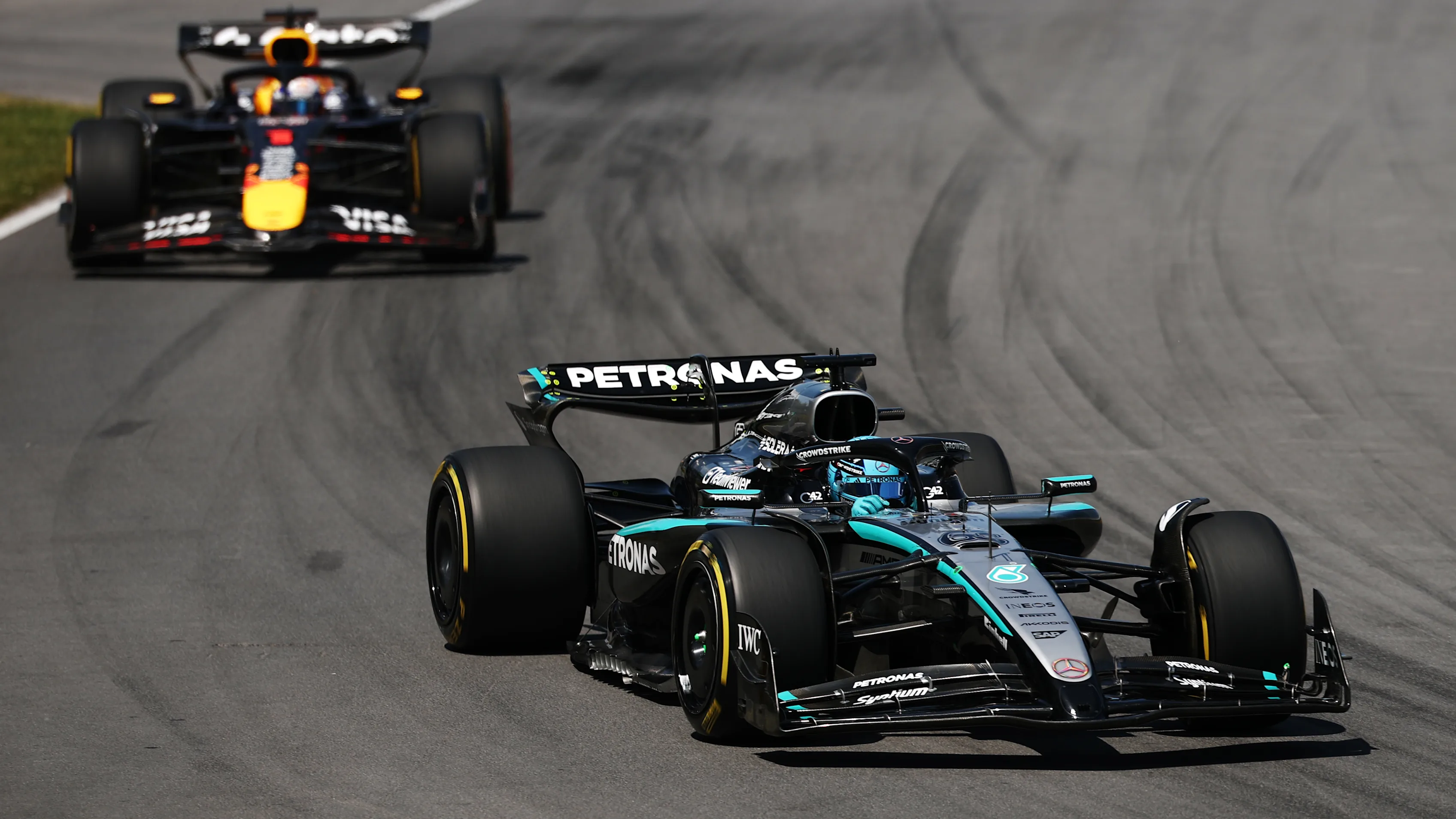 MONTREAL, QUEBEC - JUNE 15: George Russell of Great Britain driving the (63) Mercedes AMG Petronas