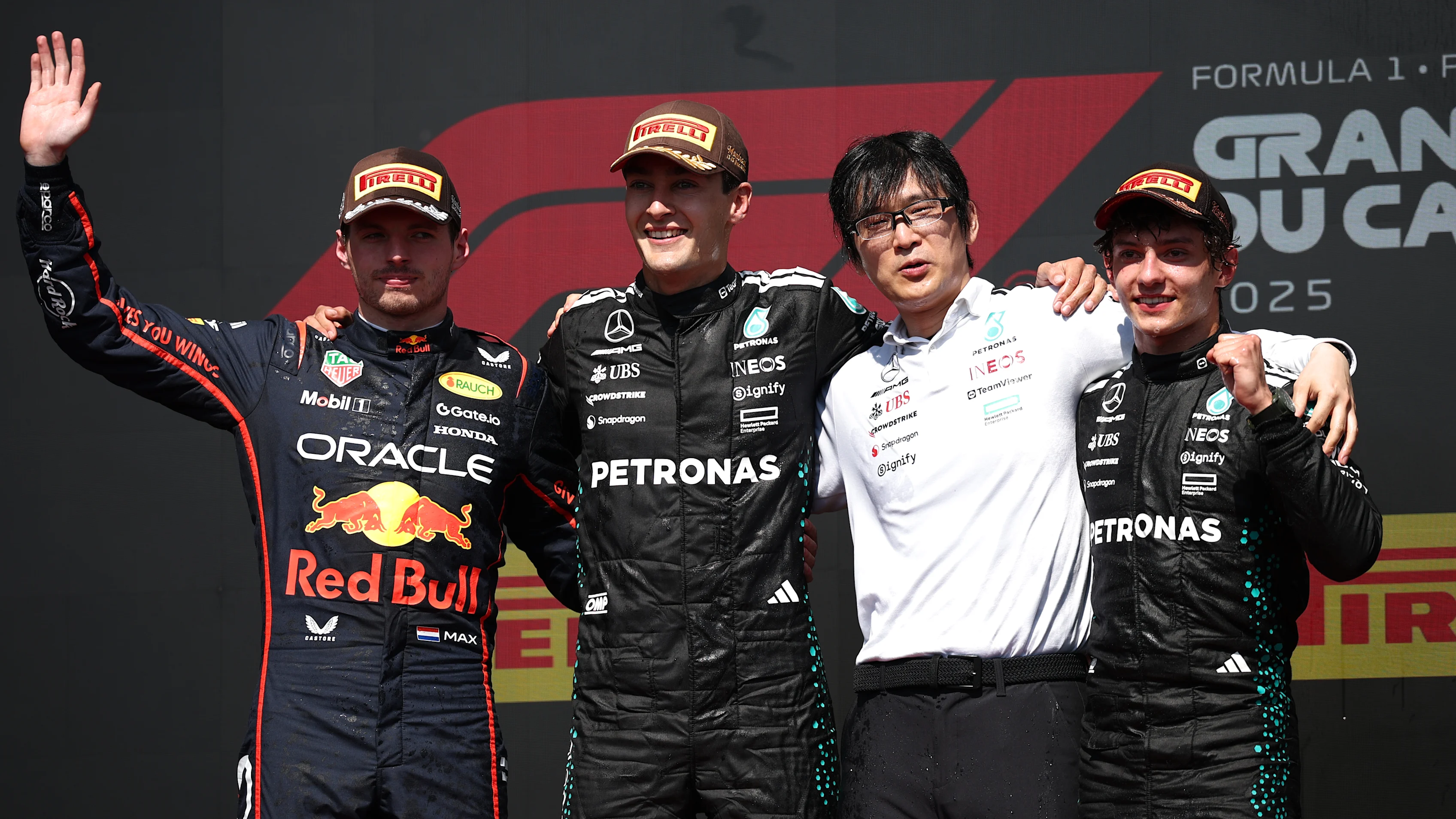 MONTREAL, QUEBEC - JUNE 15: Race winner George Russell of Great Britain and Mercedes AMG Petronas