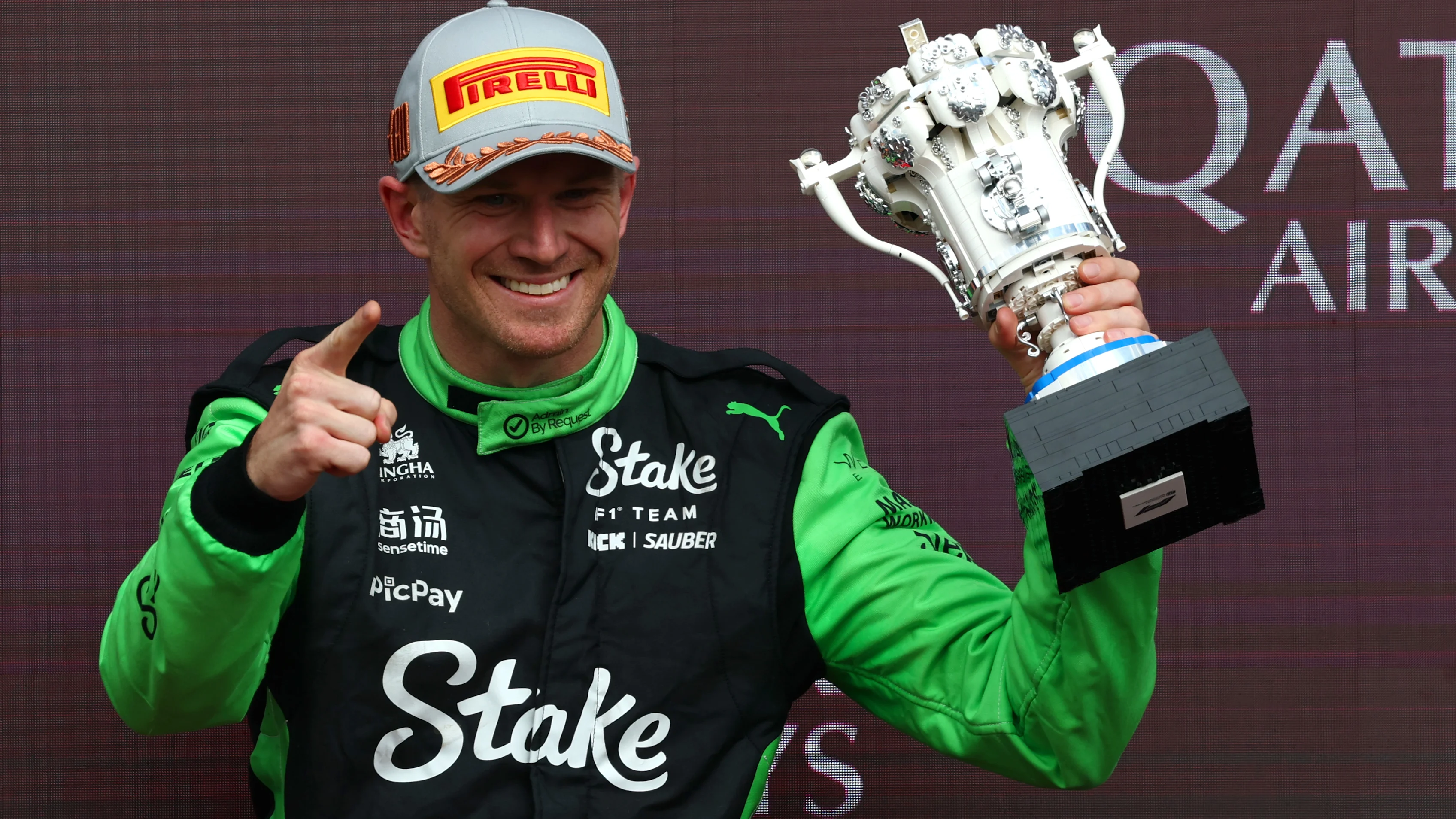 NORTHAMPTON, ENGLAND - JULY 06: Third placed Nico Hulkenberg of Germany and Stake F1 Team Kick