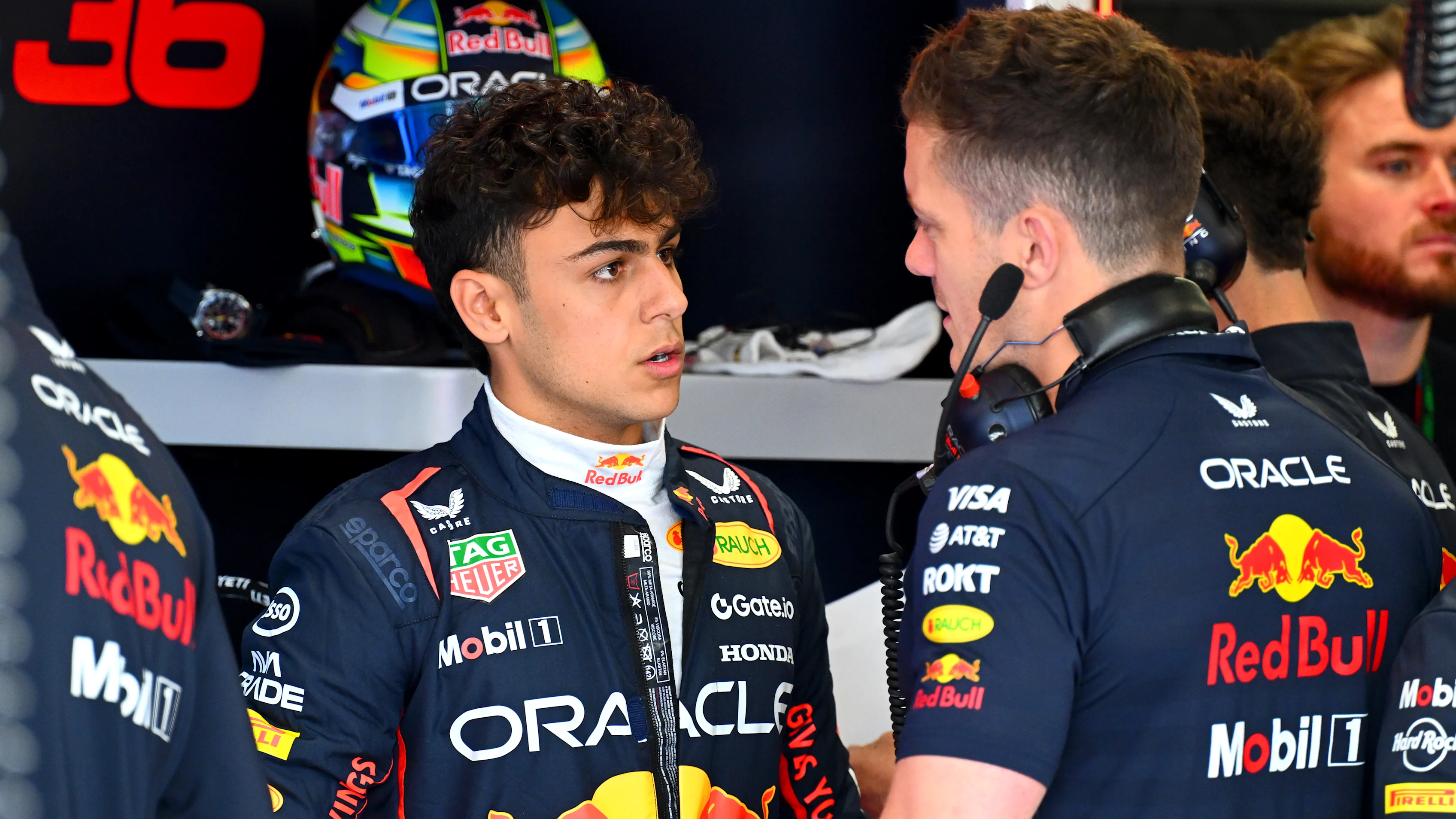 NORTHAMPTON, ENGLAND - JULY 04: Arvid Lindblad of Great Britain and Oracle Red Bull Racing talks