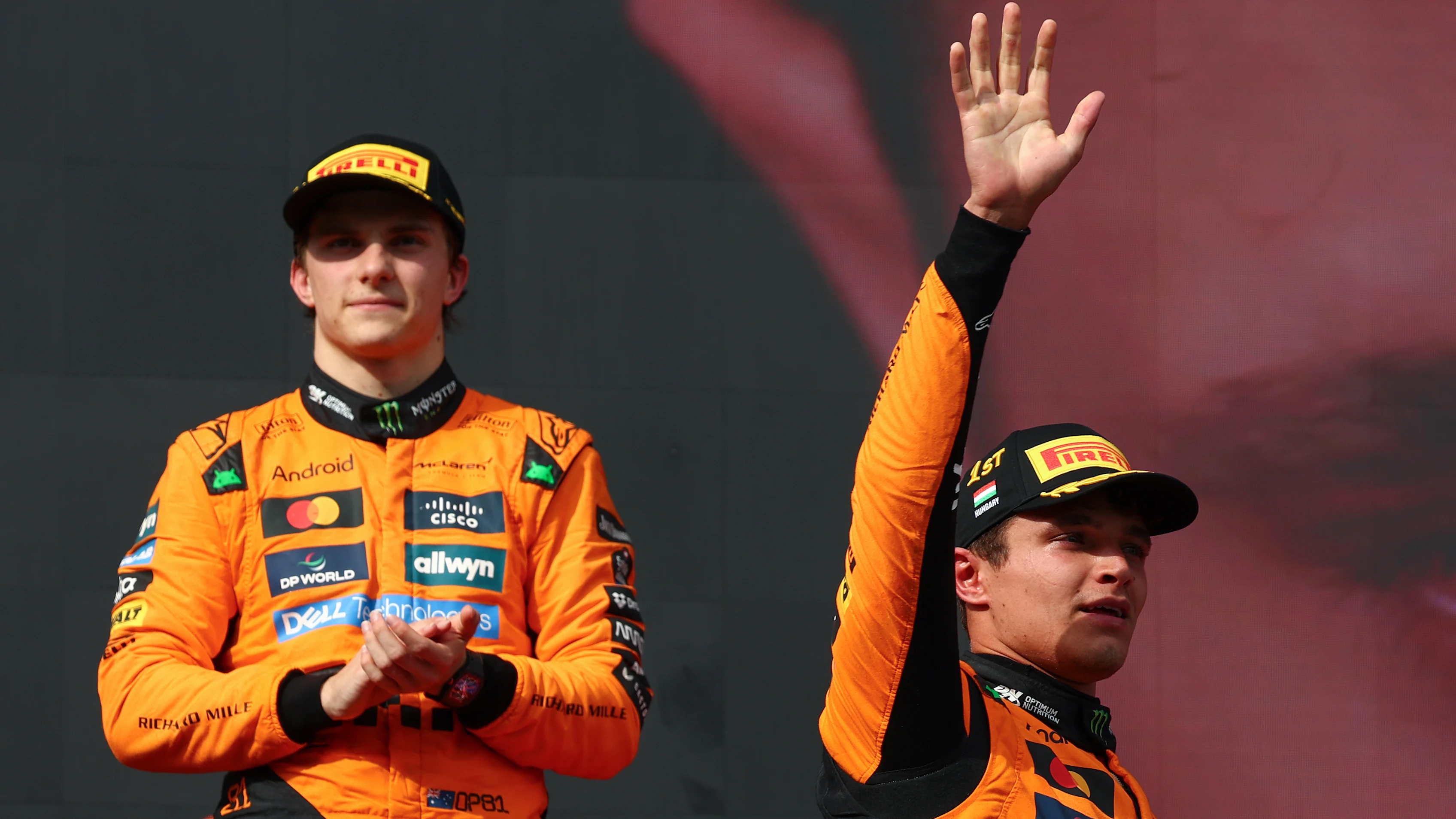 BUDAPEST, HUNGARY - AUGUST 03: Race winner Lando Norris of Great Britain and McLaren celebrates on