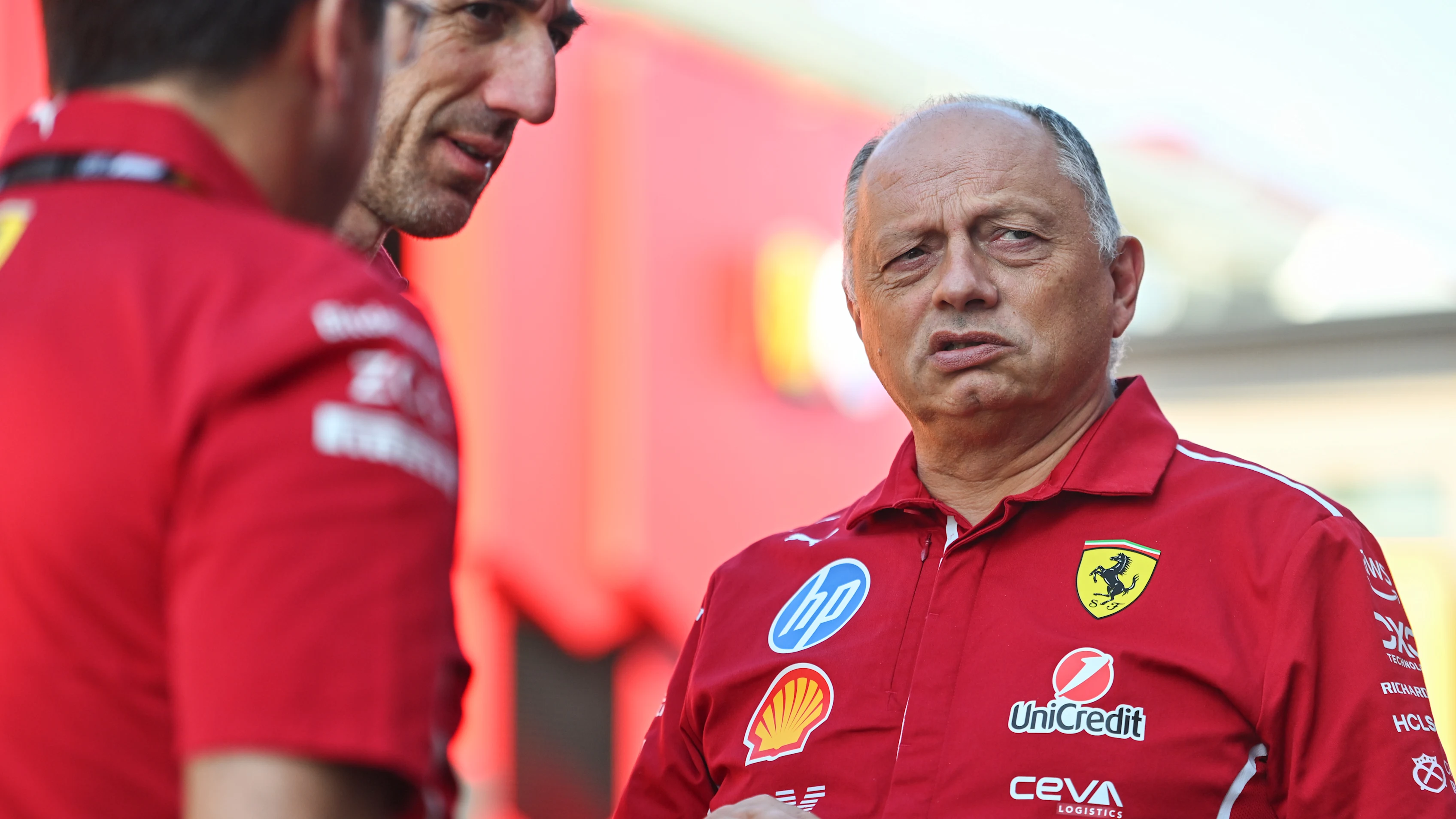 BUDAPEST, HUNGARY - AUGUST 01: Frederic Vasseur, Team Principal of Scuderia Ferrari talks with team