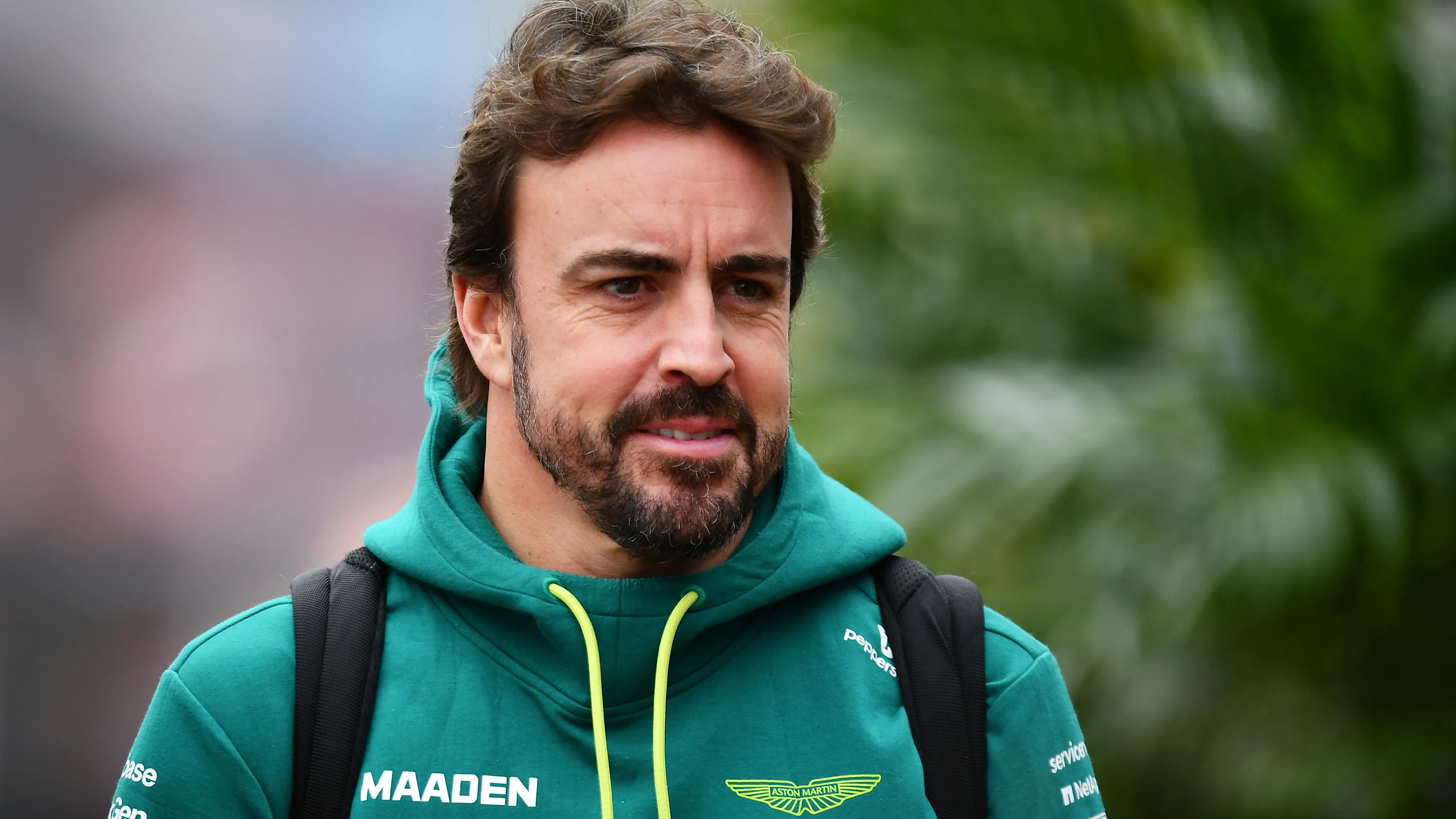 LAS VEGAS, NEVADA - NOVEMBER 21: Fernando Alonso of Spain and Aston Martin F1 Team arrives in the