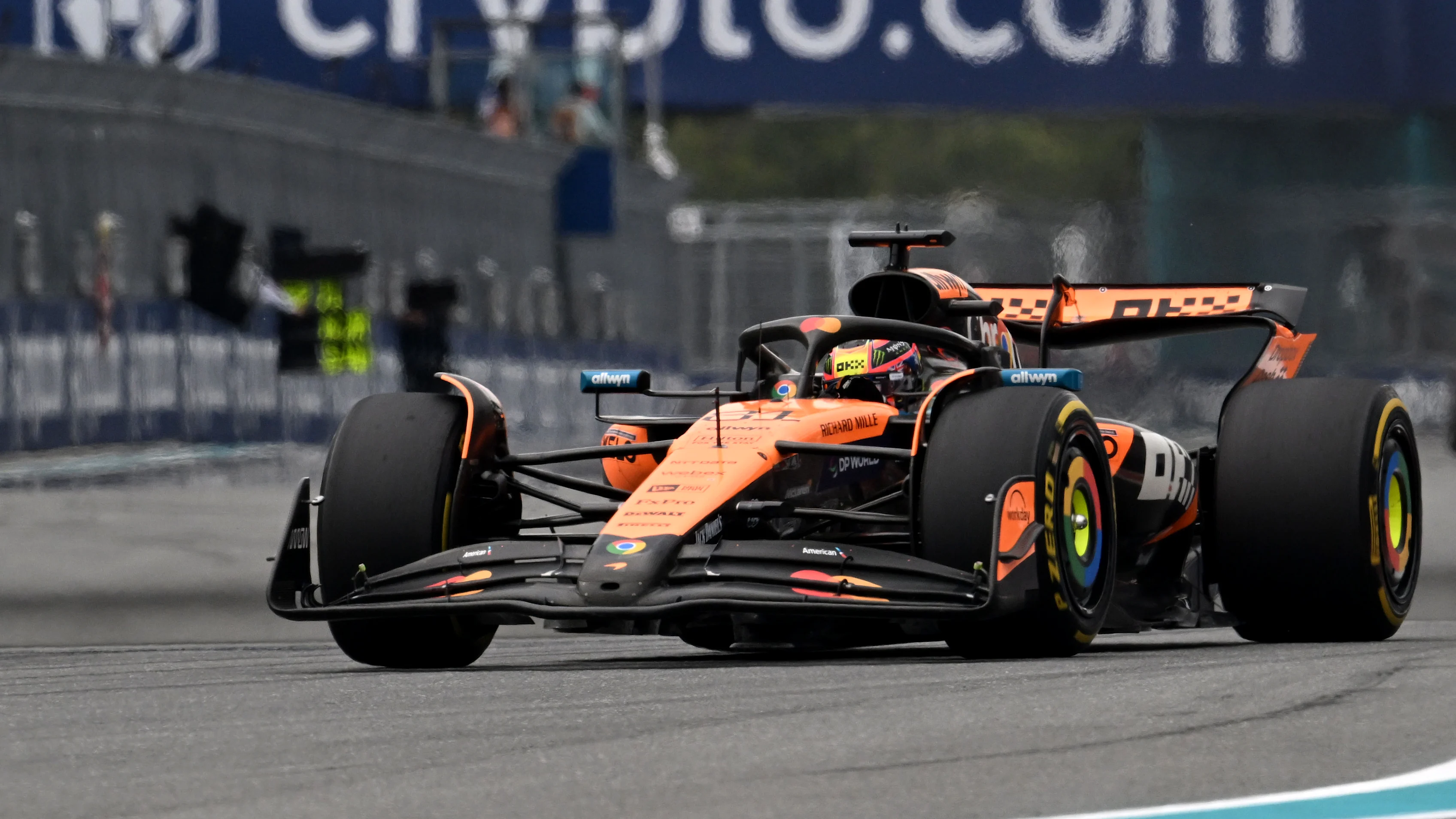 MIAMI, FLORIDA - MAY 04: Oscar Piastri of Australia driving the (81) McLaren MCL39 Mercedes on