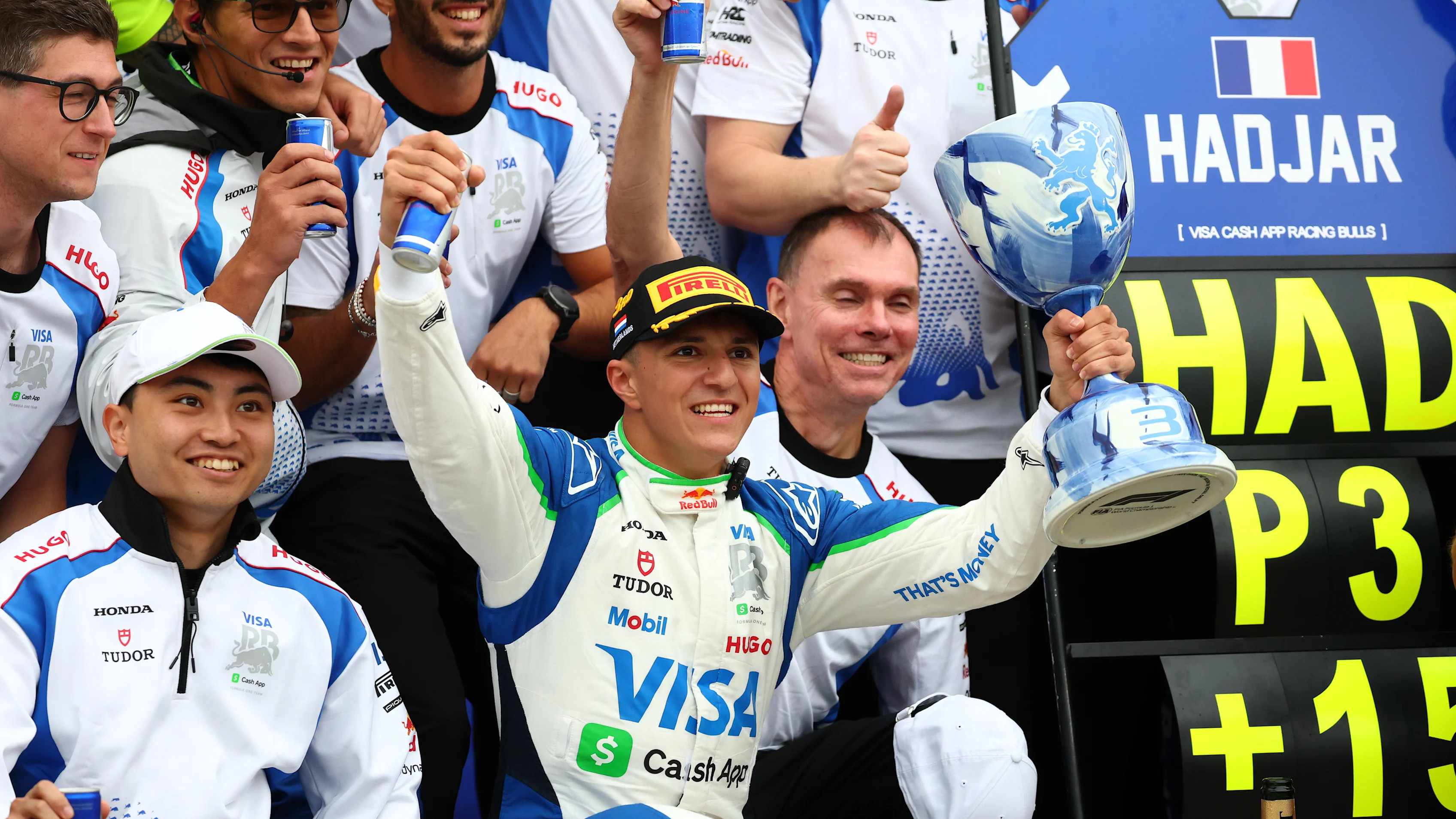 ZANDVOORT, NETHERLANDS - AUGUST 31: Third placed Isack Hadjar of France and Visa Cash App Racing