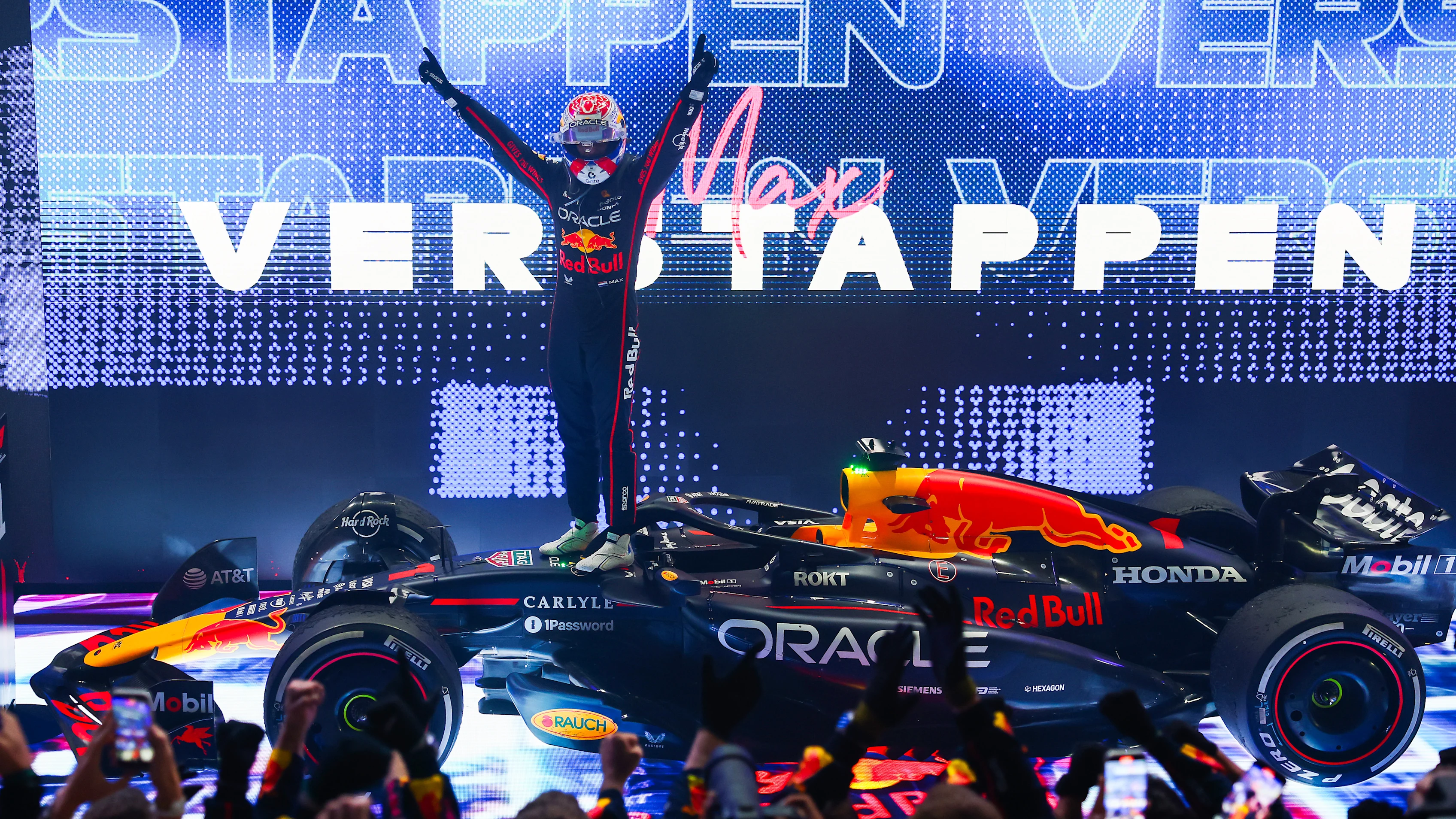 LUSAIL CITY, QATAR - NOVEMBER 30: Race winner Max Verstappen of the Netherlands and Oracle Red Bull Racing celebrates on arrival in parc ferme during the F1 Grand Prix of Qatar at Lusail International Circuit on November 30, 2025 in Lusail City, Qatar. (Photo by Mark Thompson/Getty Images)