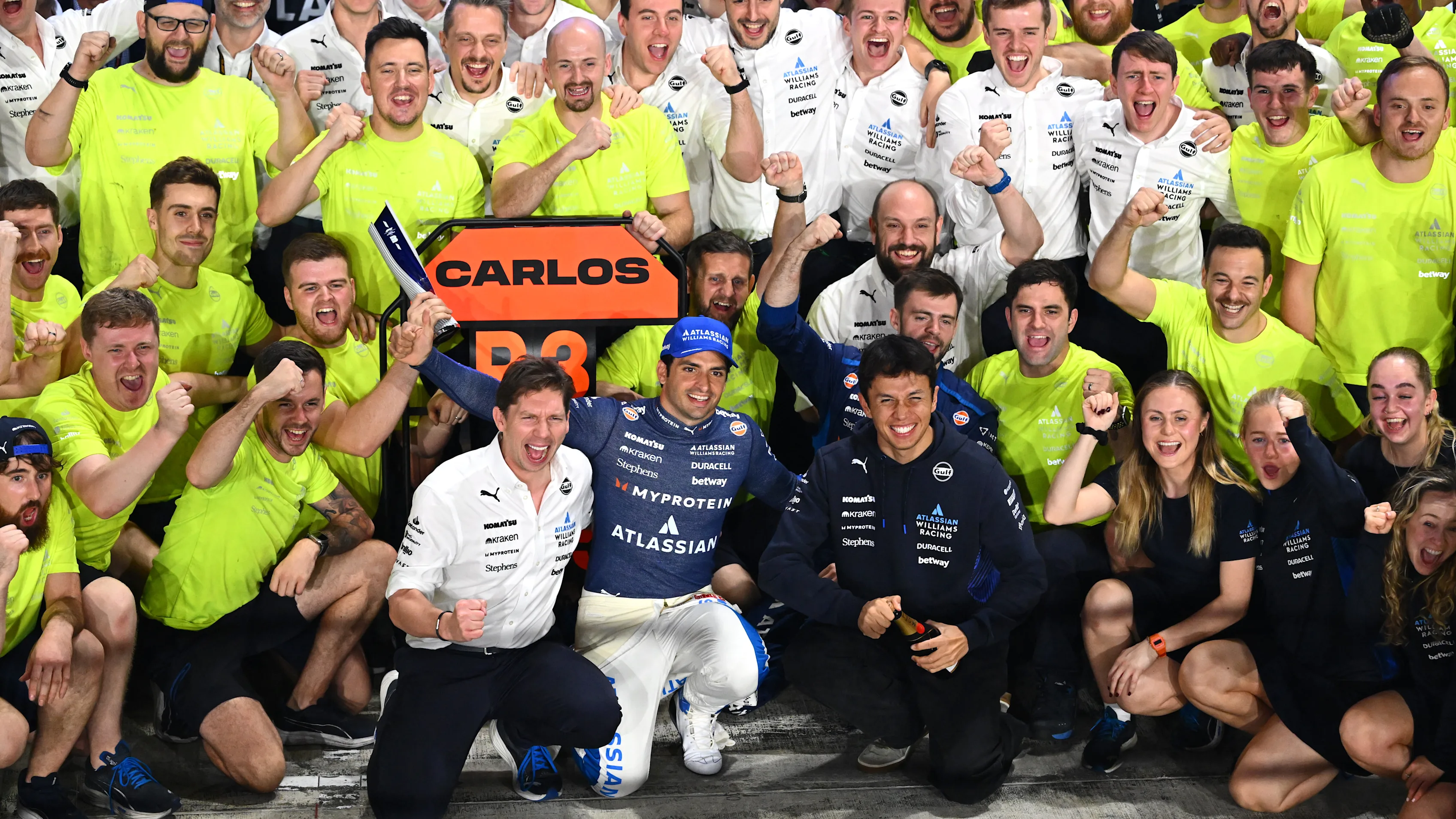 LUSAIL CITY, QATAR - NOVEMBER 30: Third placed Carlos Sainz of Spain and Williams James Vowles,