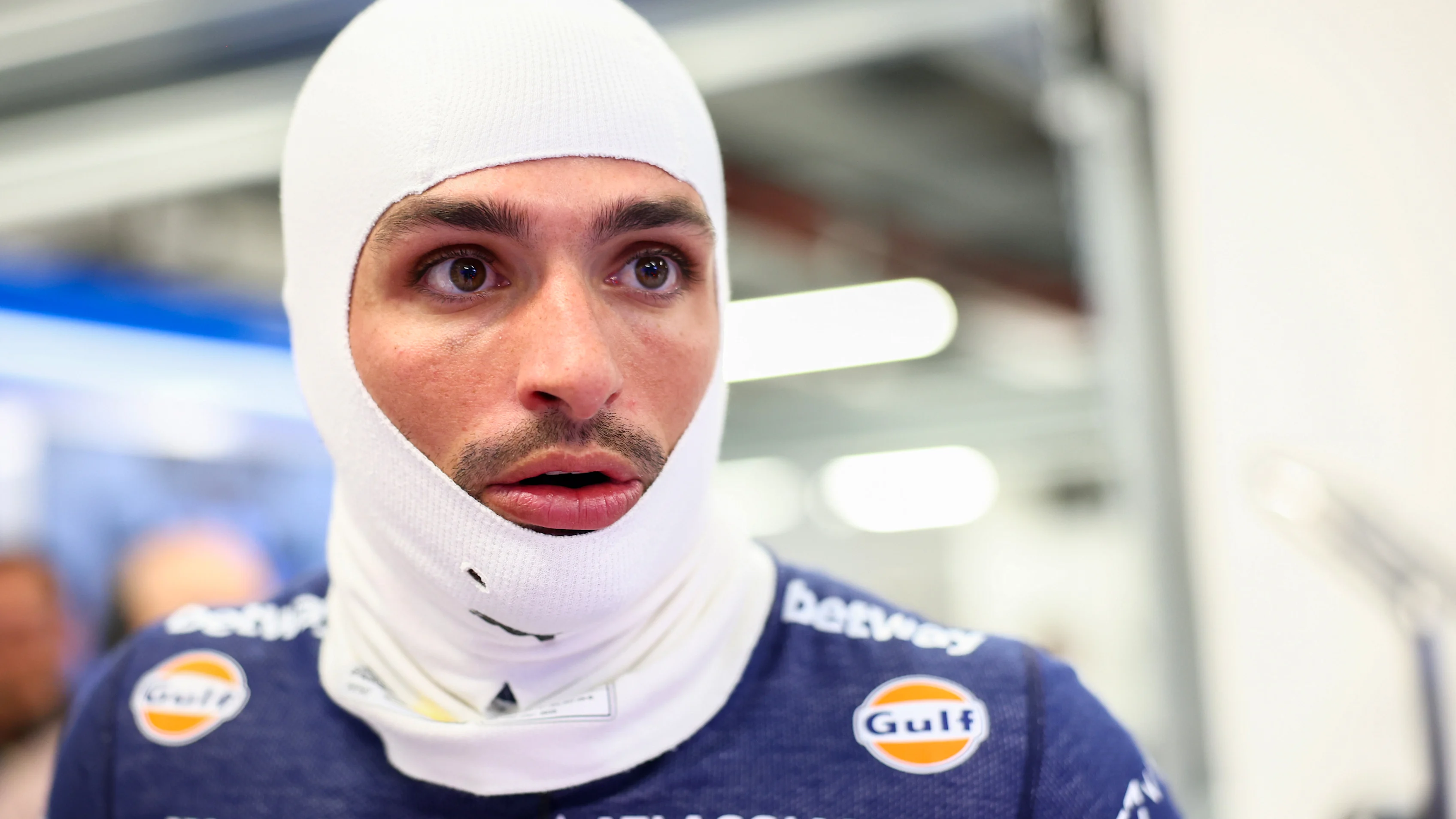 LUSAIL CITY, QATAR - NOVEMBER 28: Carlos Sainz of Spain and Williams prepares to drive in the garage during practice ahead of the F1 Grand Prix of Qatar at Lusail International Circuit on November 28, 2025 in Lusail City, Qatar. (Photo by Peter Fox/Getty Images)