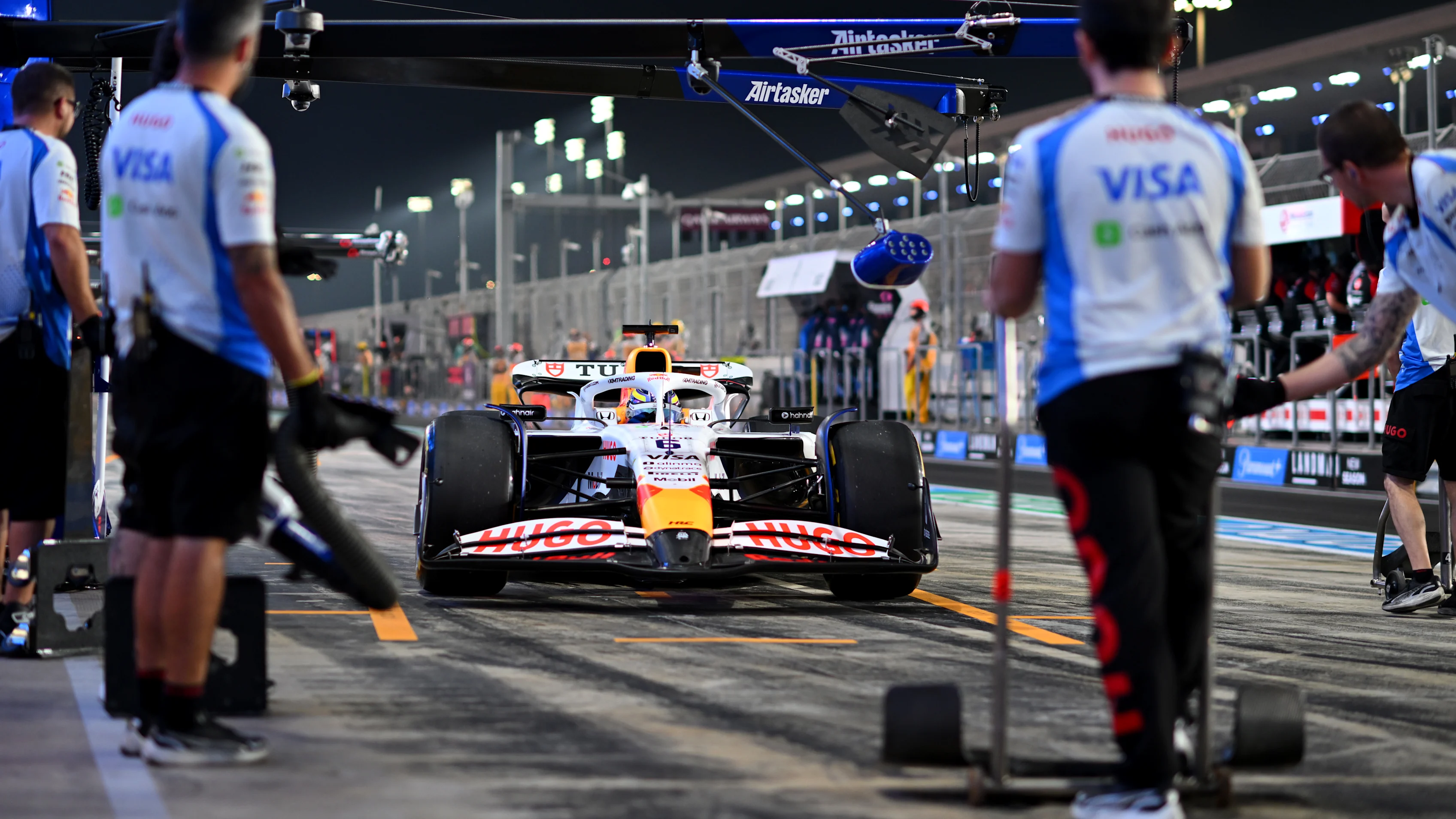 LUSAIL CITY, QATAR - NOVEMBER 28: Isack Hadjar of France driving the (6) Visa Cash App Racing Bulls VCARB 02 in the Pitlane during Sprint Qualifying ahead of the F1 Grand Prix of Qatar at Lusail International Circuit on November 28, 2025 in Lusail City, Qatar. (Photo by Rudy Carezzevoli/Getty Images)