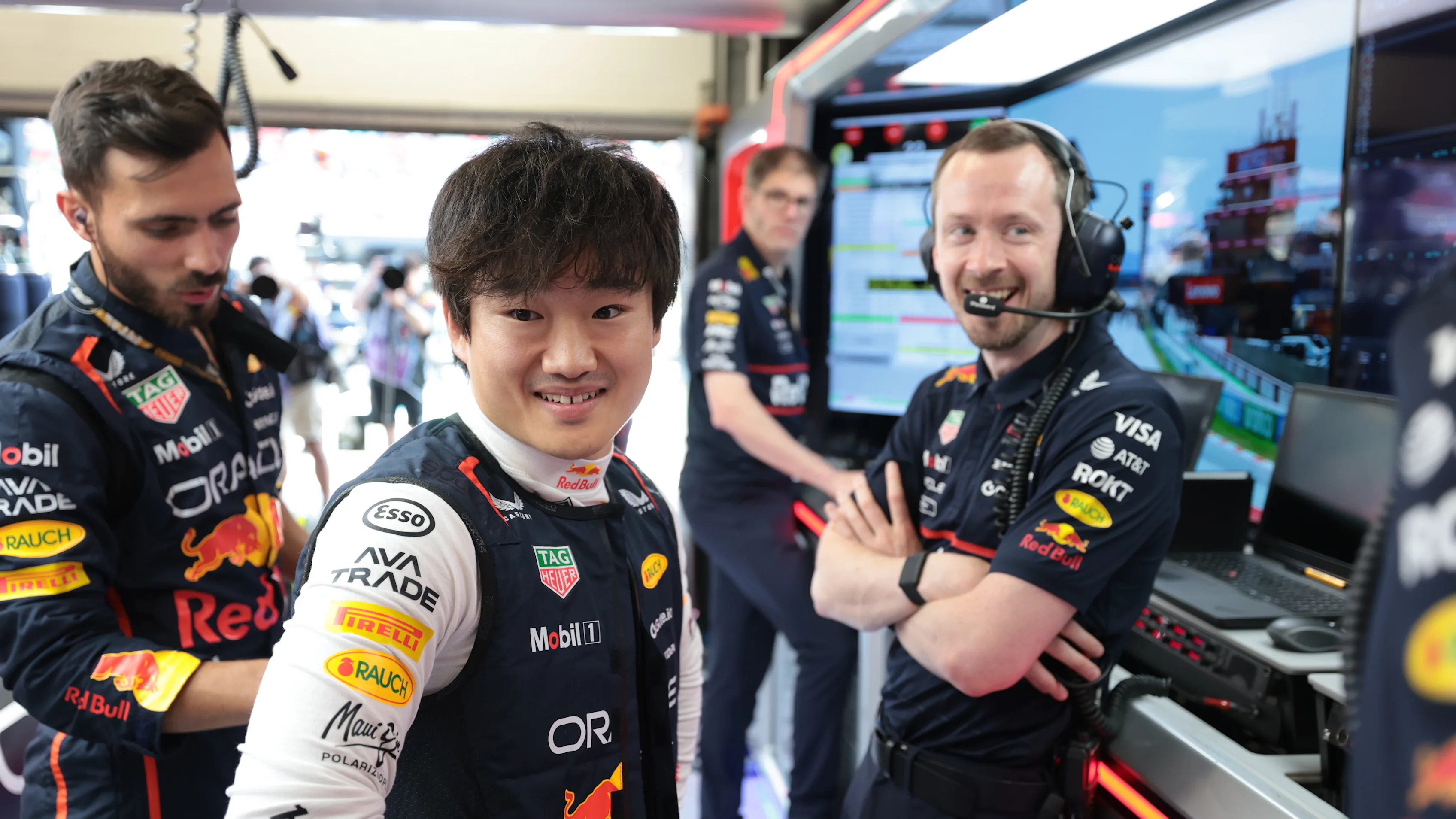 BARCELONA, SPAIN - JUNE 01: Yuki Tsunoda of Japan and Oracle Red Bull Racing in the garage during