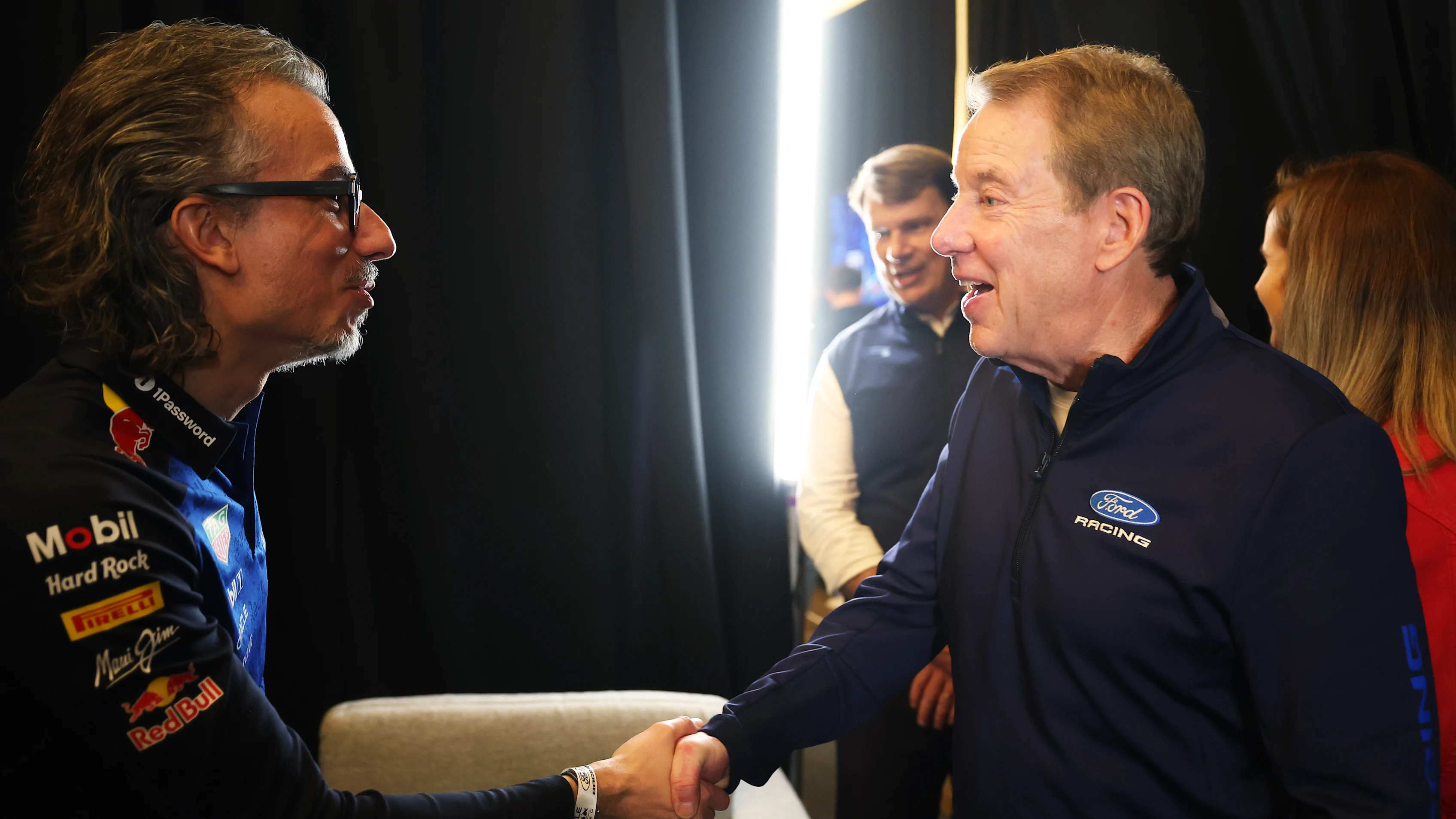 DETROIT, MICHIGAN - JANUARY 15: William Clay Ford Jr, Executive Chair of Ford, shakes hands with