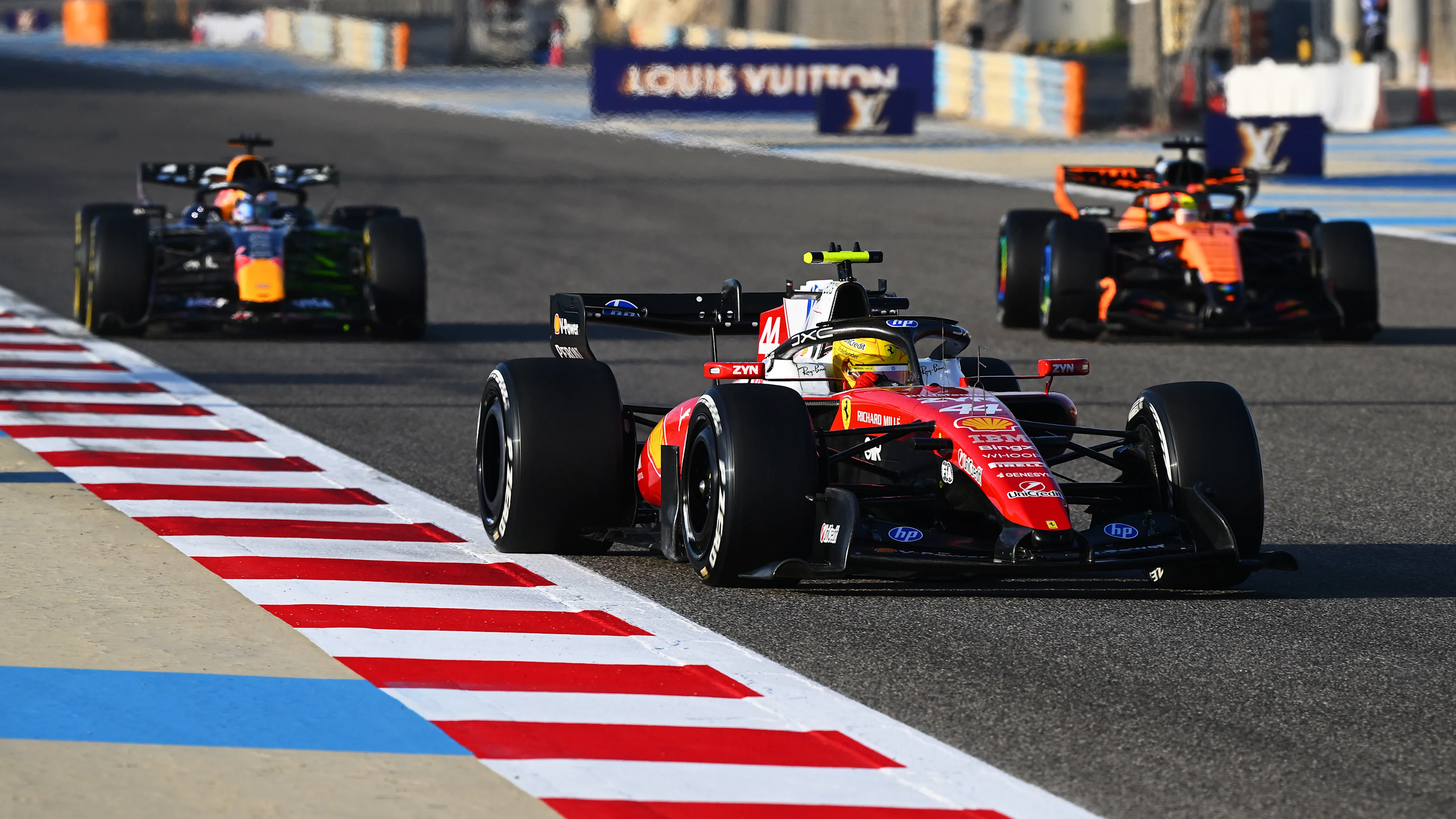 BAHRAIN, BAHRAIN - FEBRUARY 19: Lewis Hamilton of Great Britain driving the (44) Scuderia Ferrari