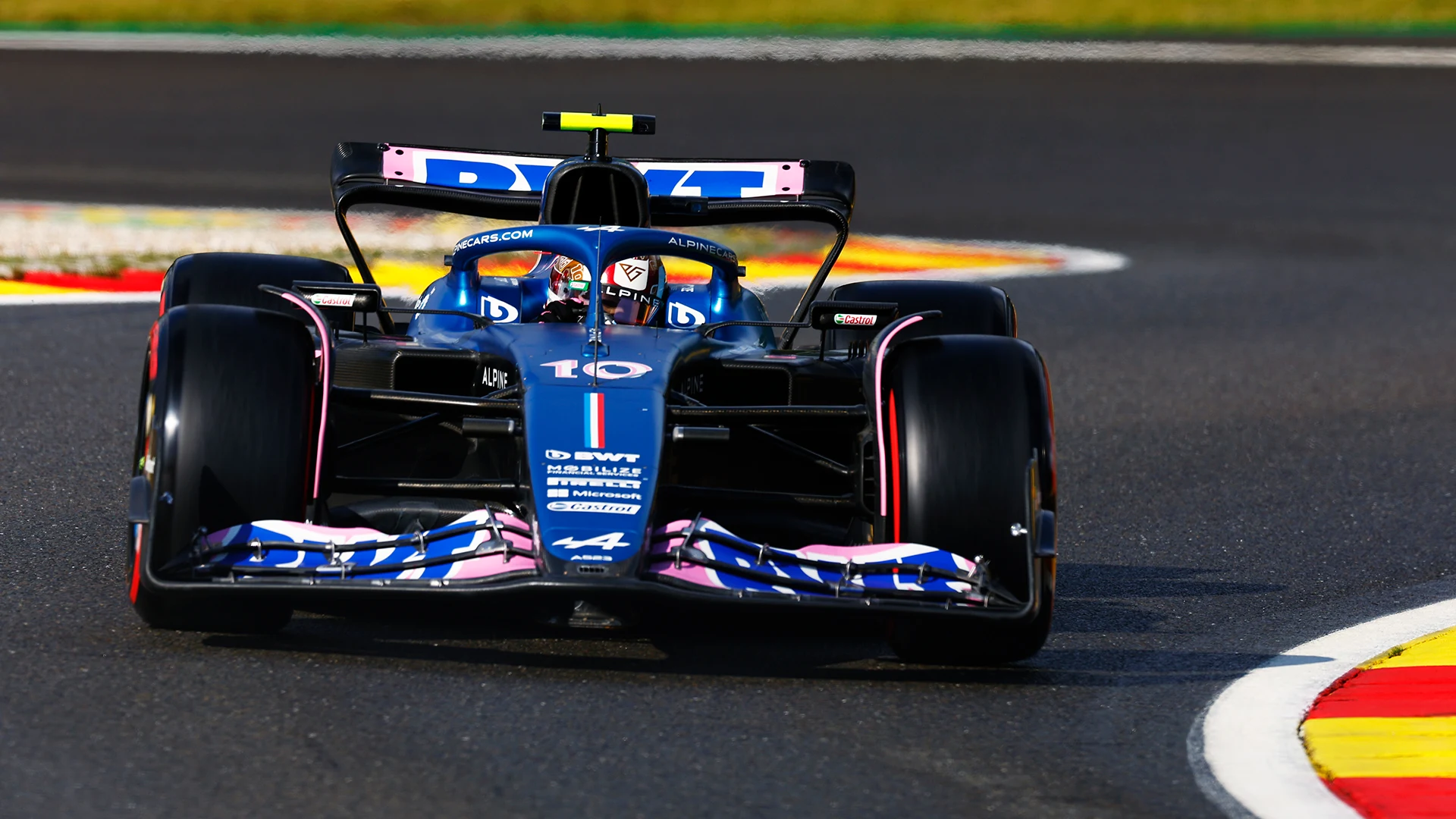 SPA, BELGIUM - JULY 28: Pierre Gasly of France driving the (10) Alpine F1 A523 Renault on track