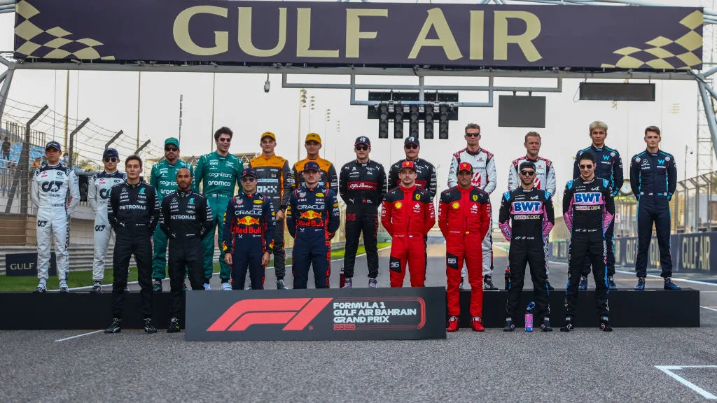 Top row: Nyck de Vries (AlphaTauri), Yuki Tsunoda (AlphaTauri), Fernando Alonso (Aston Martin),