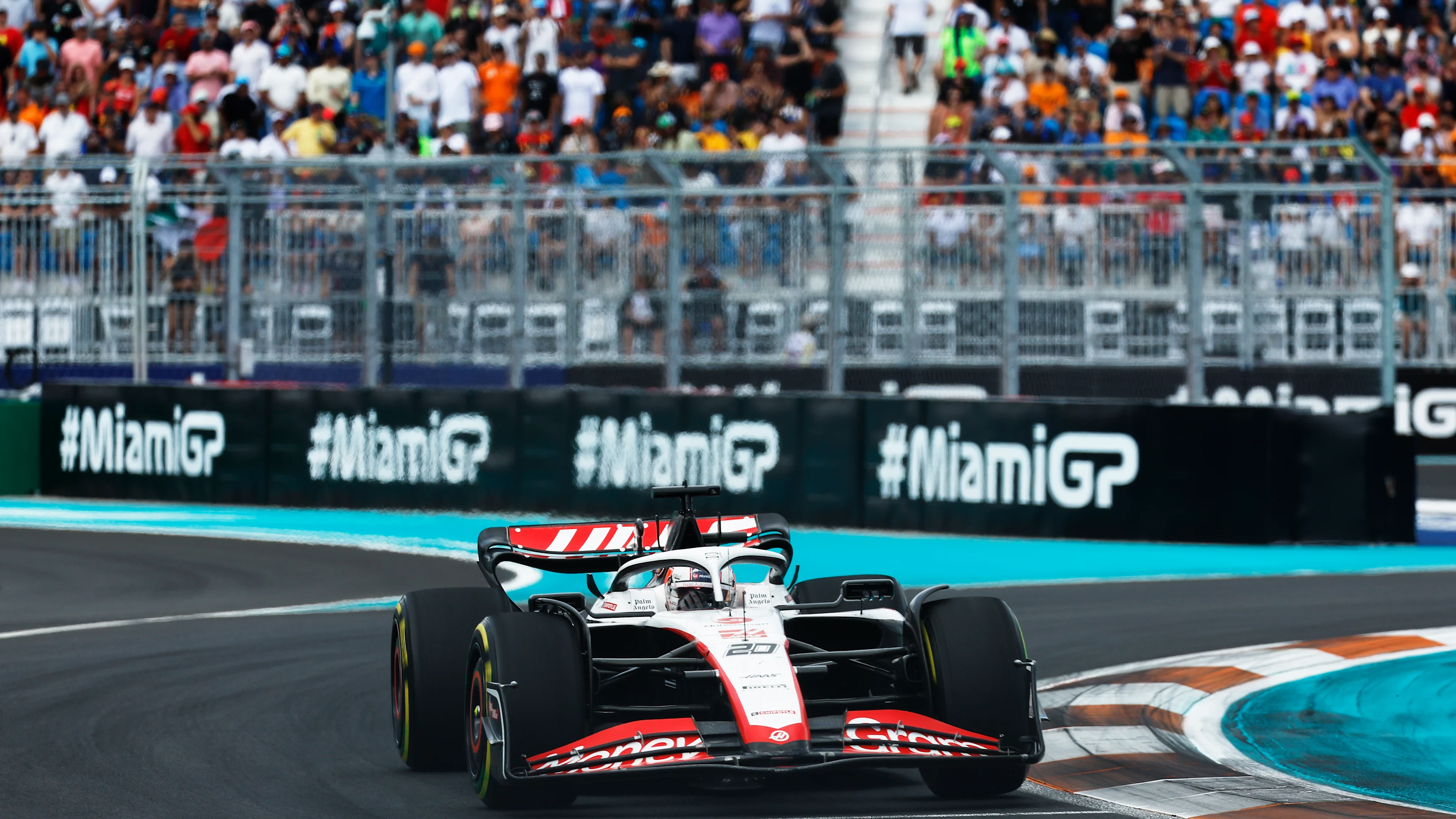 MIAMI, FLORIDA - MAY 07: Kevin Magnussen of Denmark driving the (20) Haas F1 VF-23 Ferrari on track
