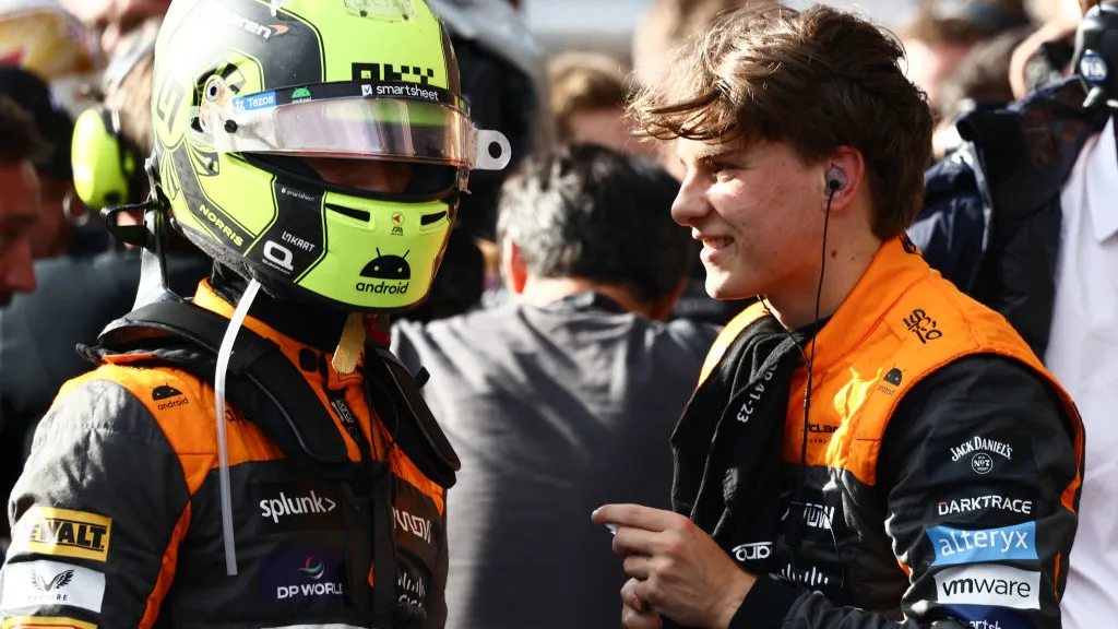 Lando Norris of McLaren and Oscar Piastri of McLaren after sprint ahead of the Formula 1 Belgian
