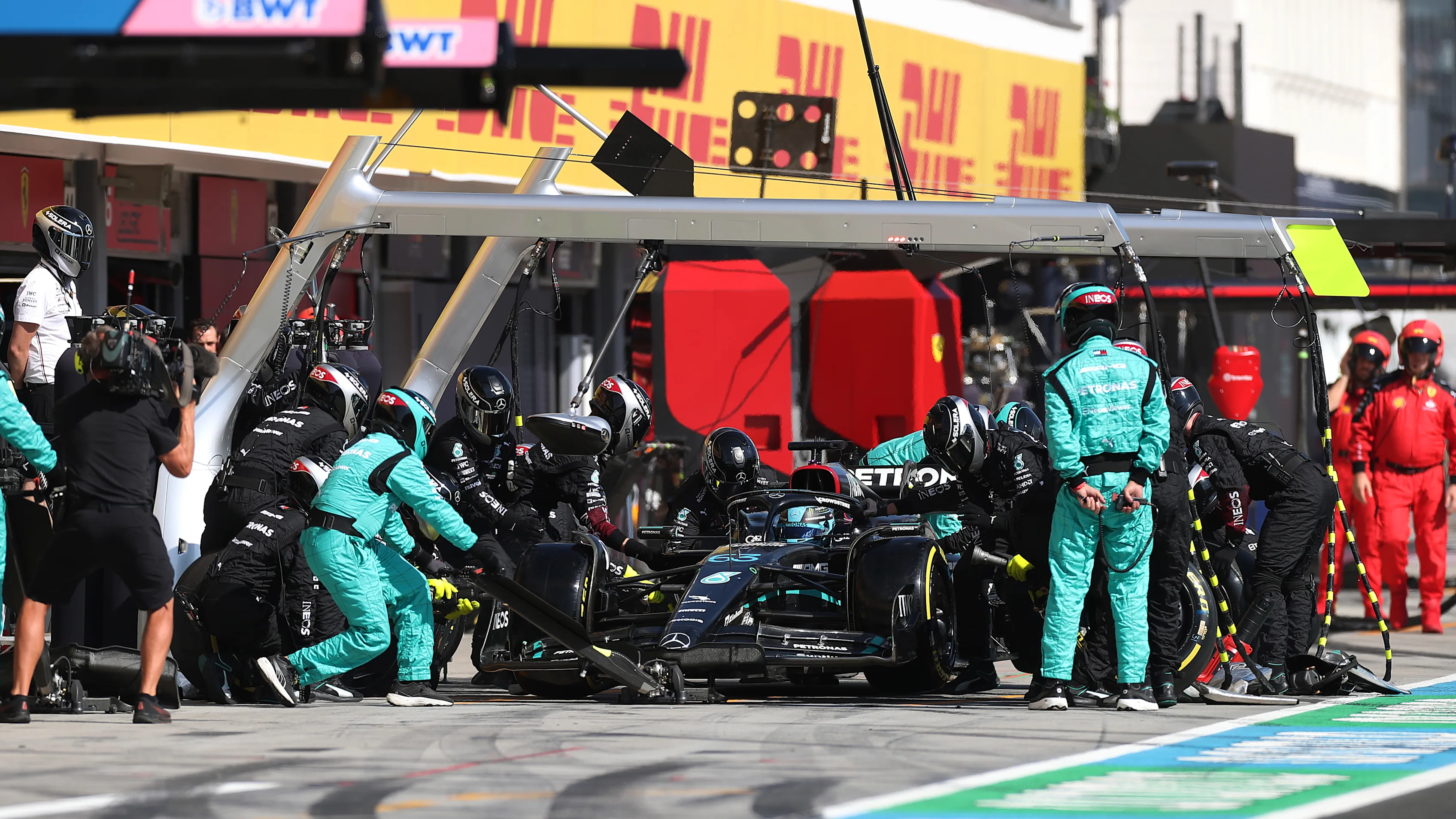 BUDAPEST, HUNGARY - JULY 23: George Russell of Great Britain driving the (63) Mercedes AMG Petronas