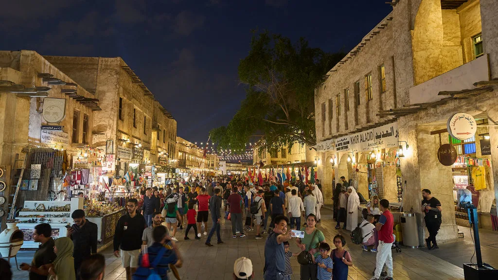 Doha, Qatar, 07.12.2022:  General view of the crowds on the streets in Souq Waqif during the FIFA