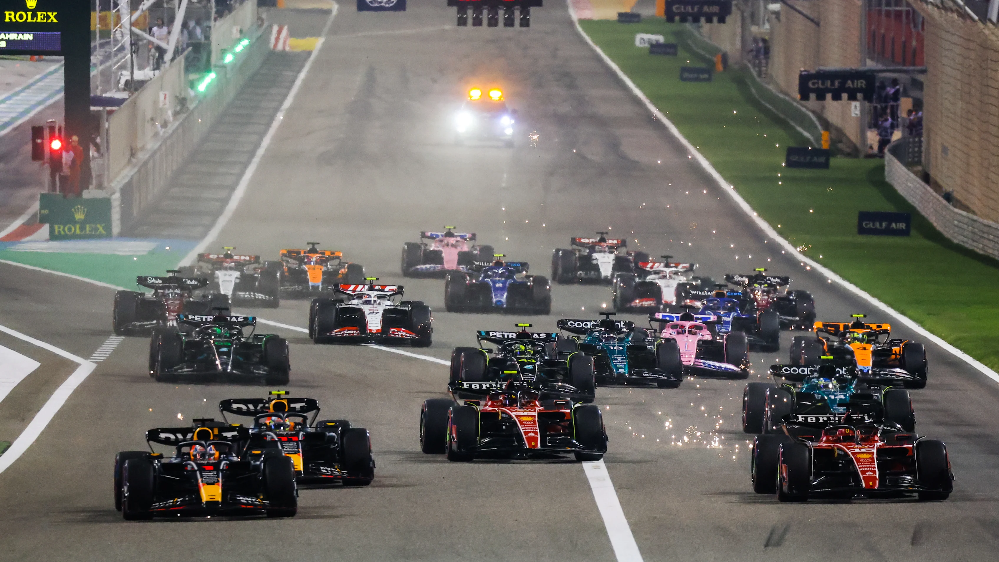 Start of F1 Bahrain Grand Prix of 2023 Formula One World Championship at Bahrain International