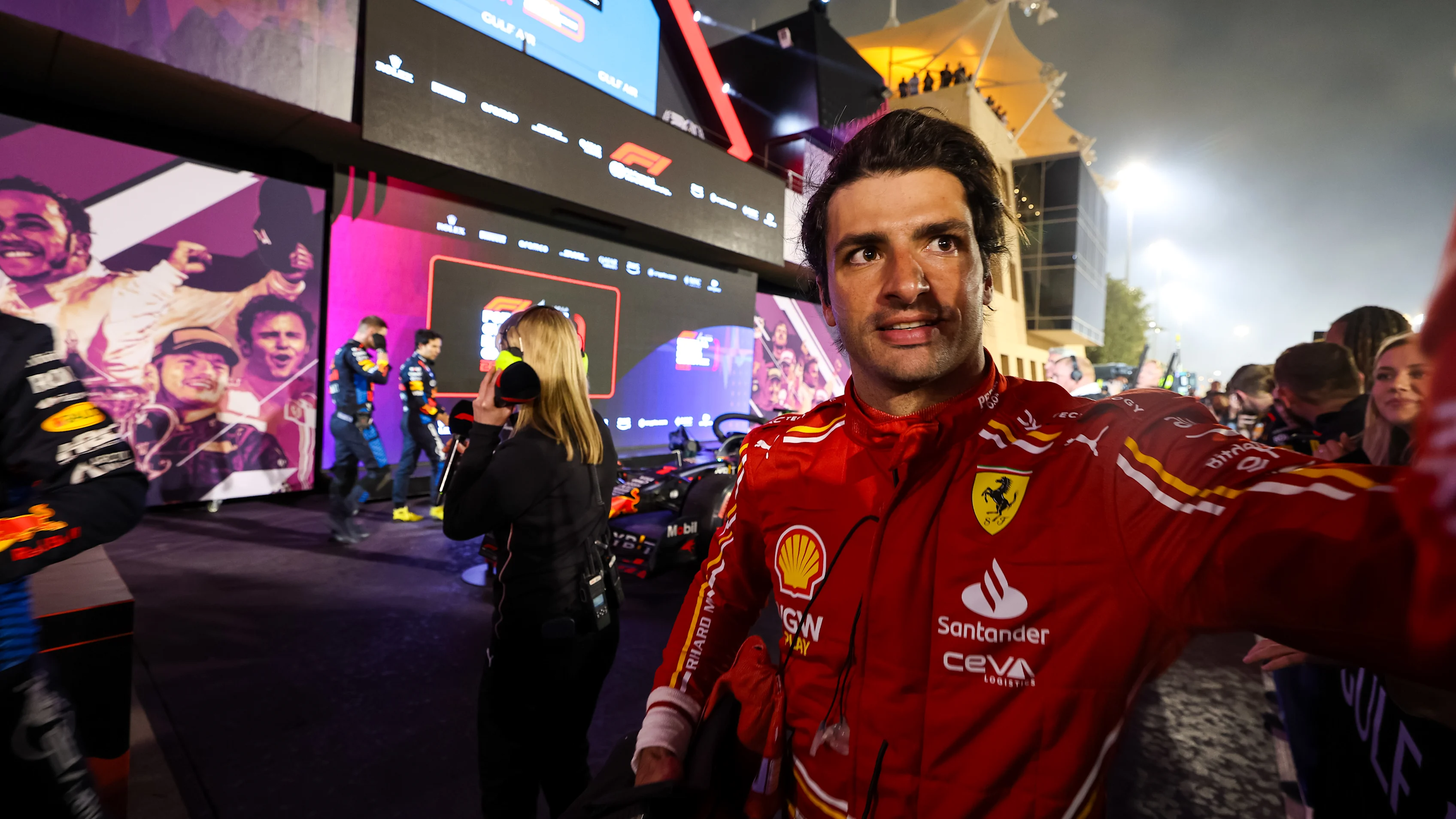 Ferrari's Spanish driver Carlos Sainz Jr drives during the qualifying session of the Bahrain