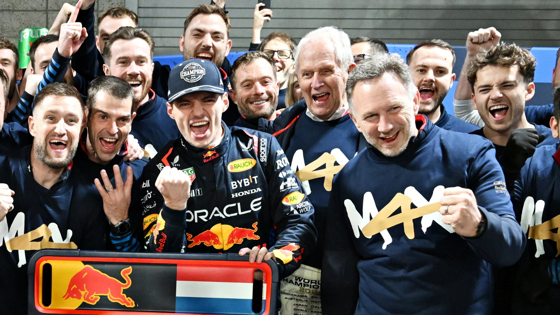 LAS VEGAS, NEVADA - NOVEMBER 23: 2024 F1 World Drivers Champion Max Verstappen of the Netherlands