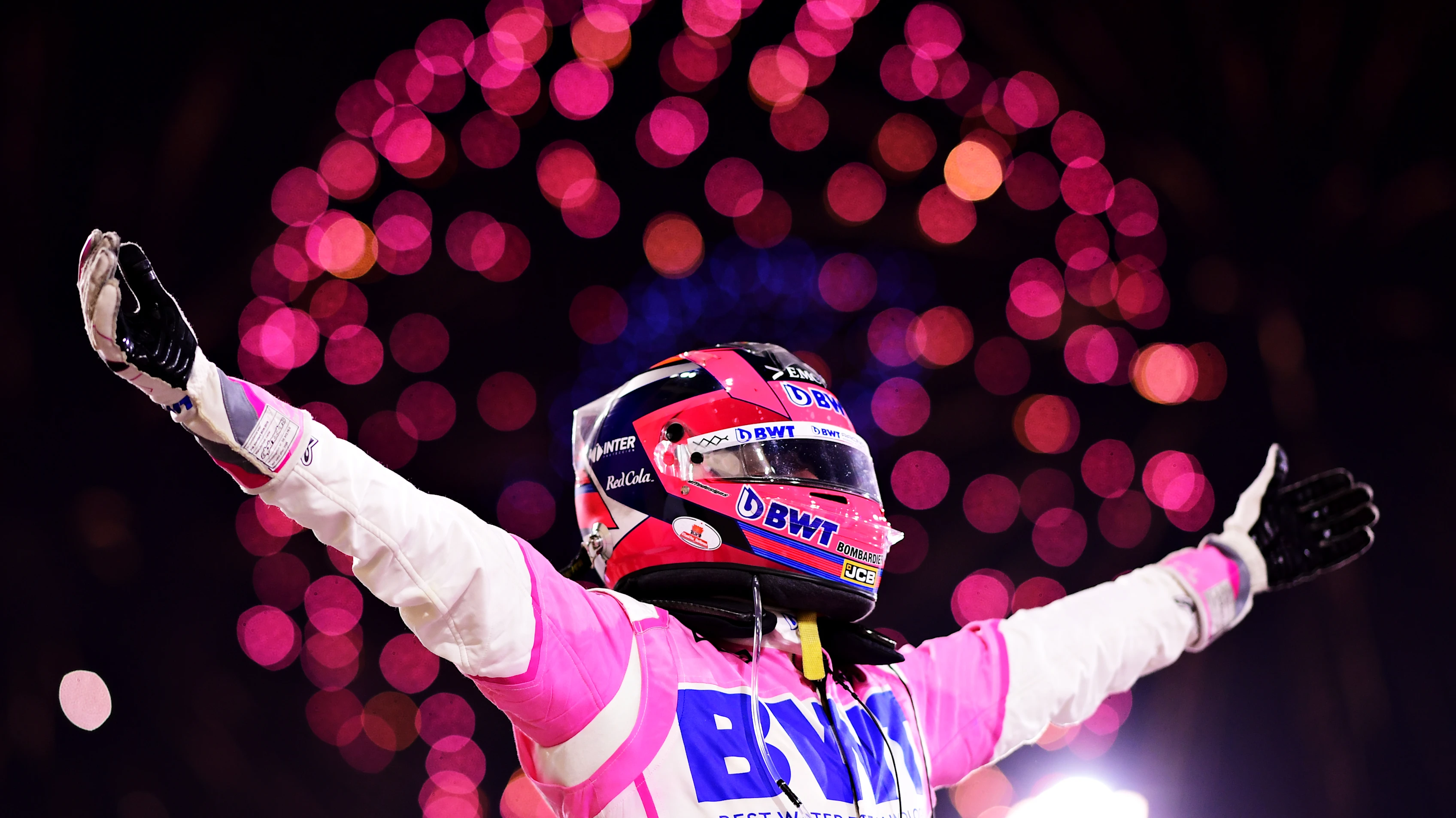 BAHRAIN, BAHRAIN - DECEMBER 06: Race winner Sergio Perez of Mexico and Racing Point celebrates his