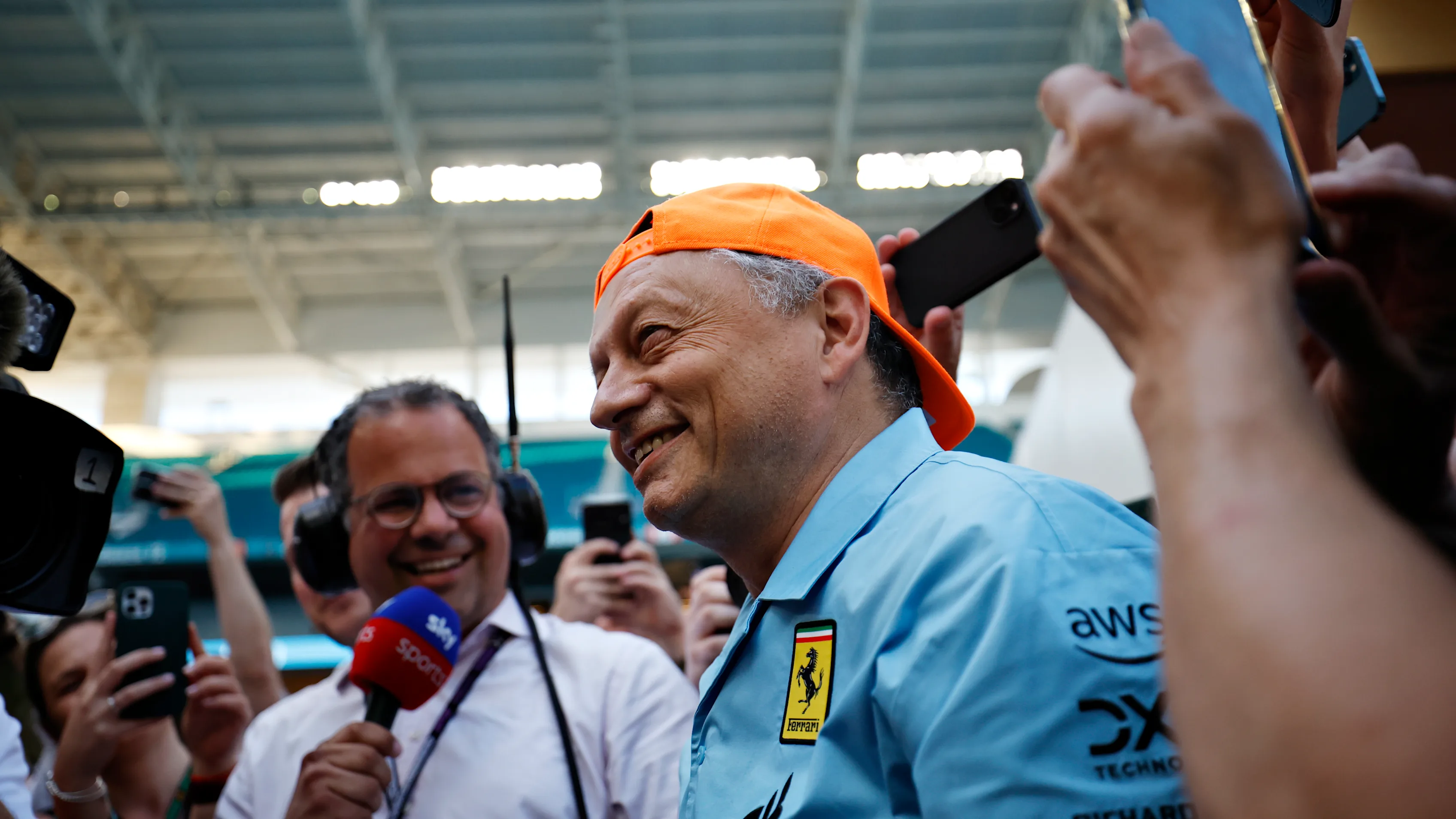 MIAMI, FLORIDA - MAY 05: Ferrari Team Principal Frederic Vasseur speaks to the media after the F1