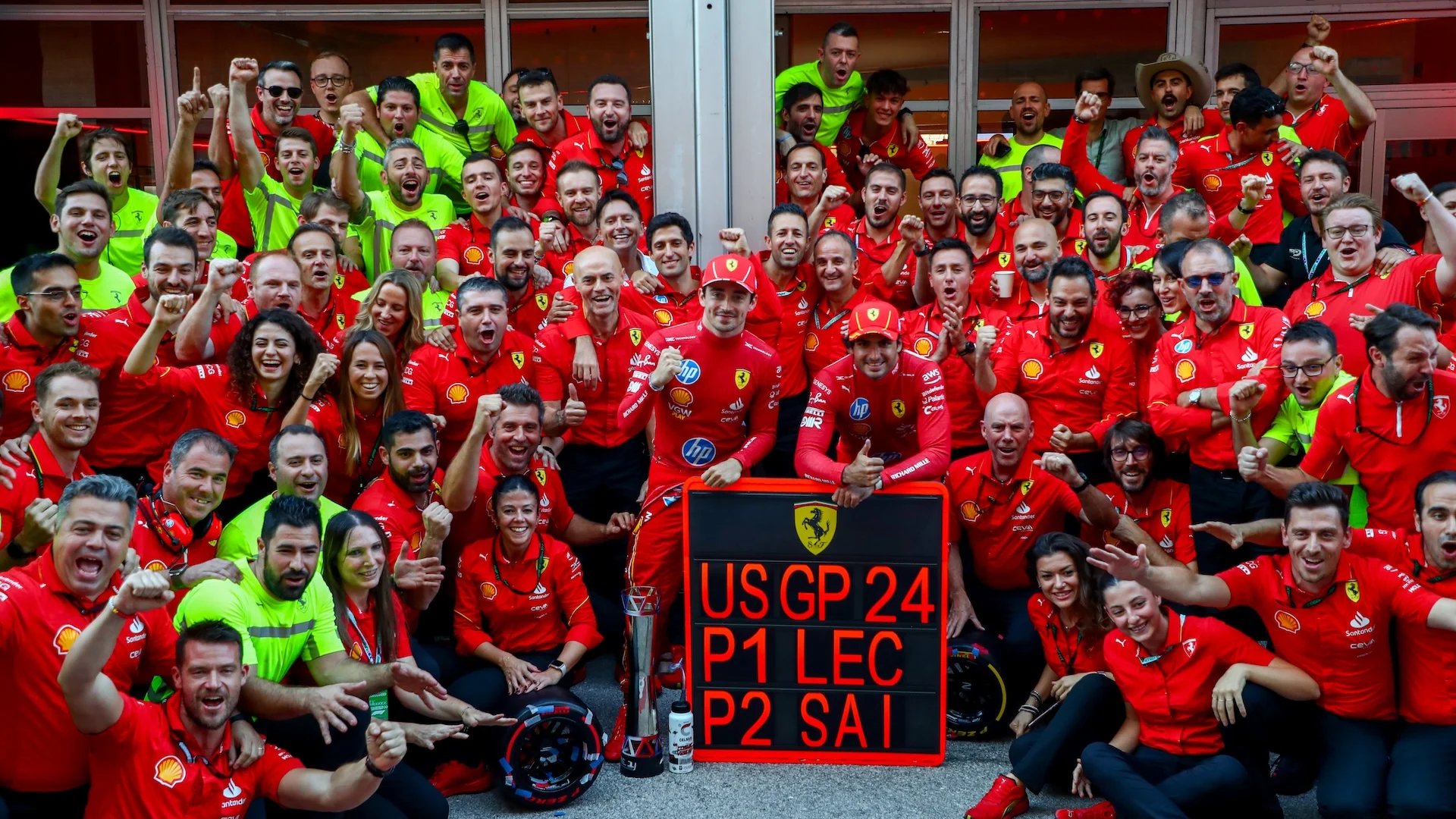 AUSTIN, TEXAS - OCTOBER 20: Charles Leclerc of Ferrari and Monaco and Carlos Sainz of Ferrari and