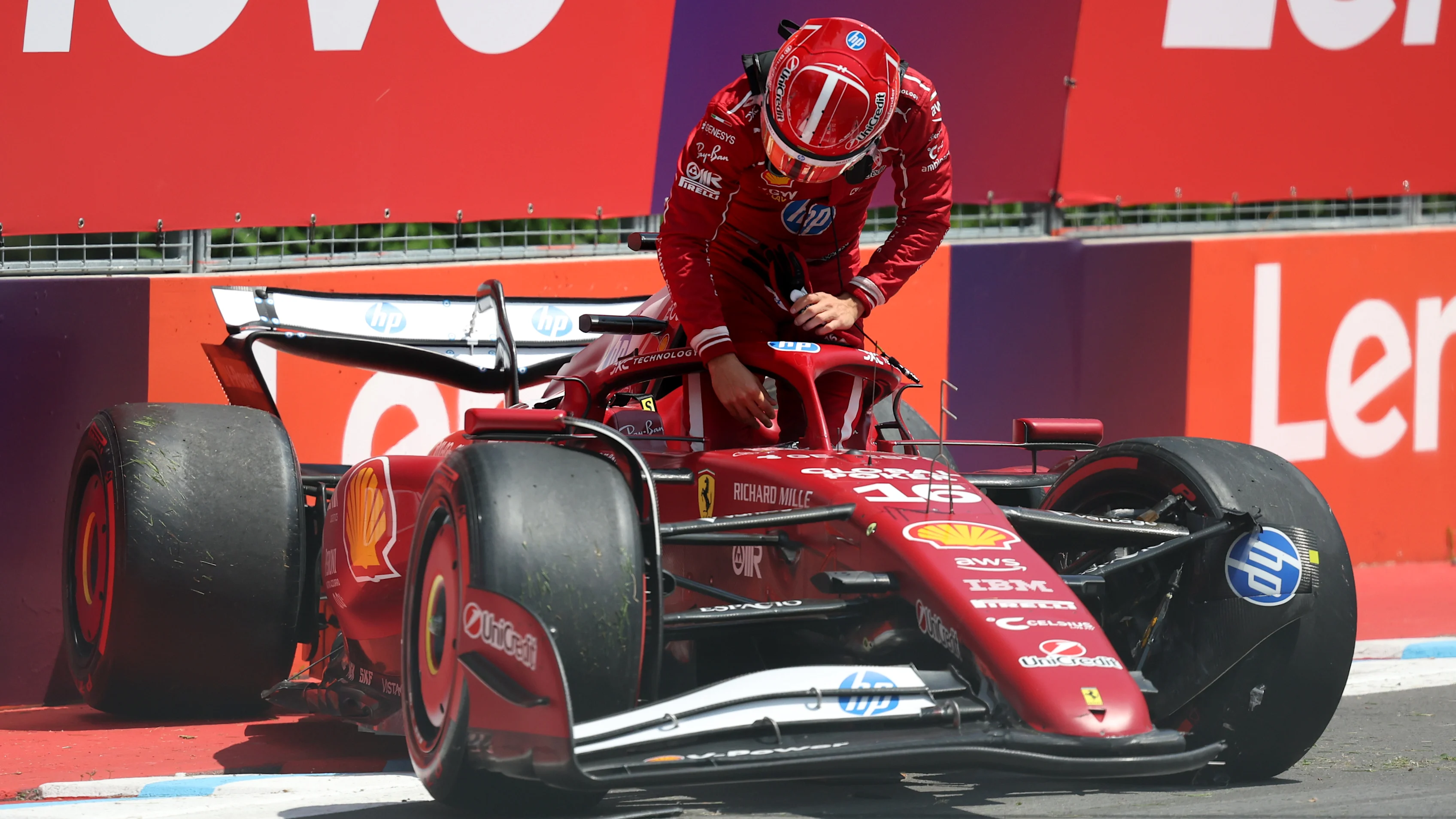 MONTREAL, QUEBEC - JUNE 13: Charles Leclerc of Monaco and Scuderia Ferrari climbs out of his car
