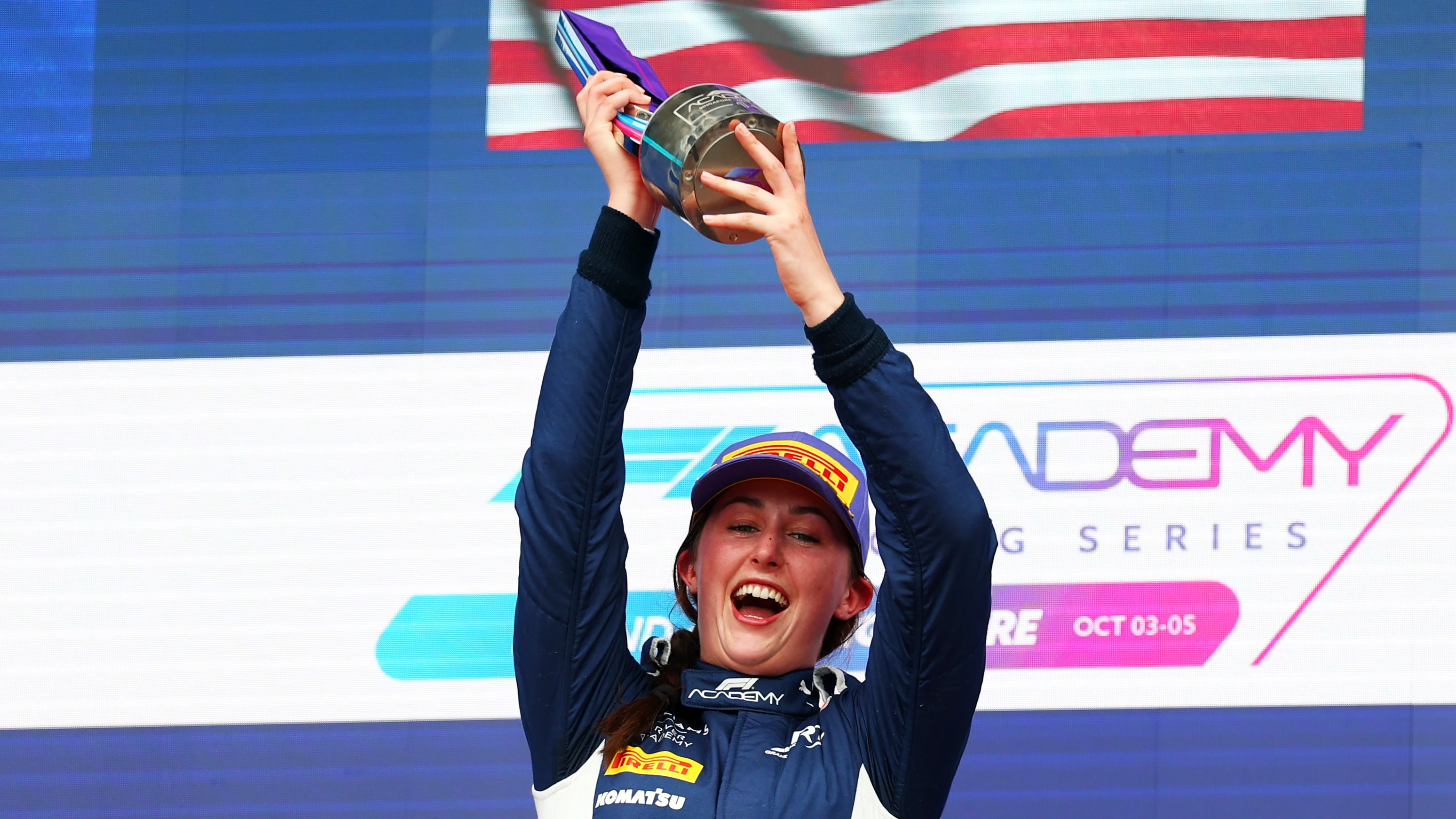 SINGAPORE, SINGAPORE - OCTOBER 04: Race winner Lia Block of United States and ART Grand Prix (57)