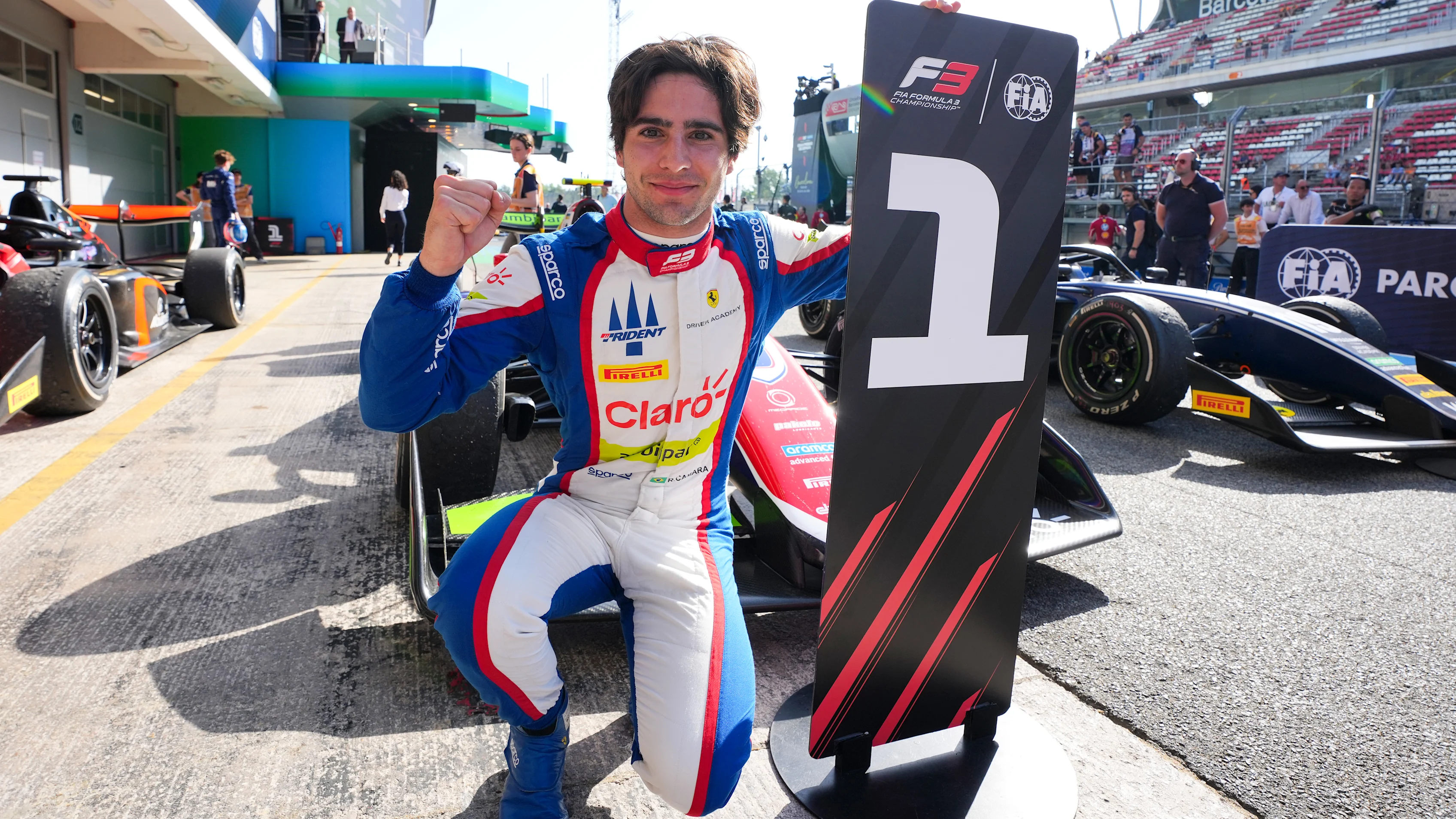 BARCELONA, SPAIN - JUNE 01: Race winner Rafael Camara of Brazil and Trident (5) celebrates in parc