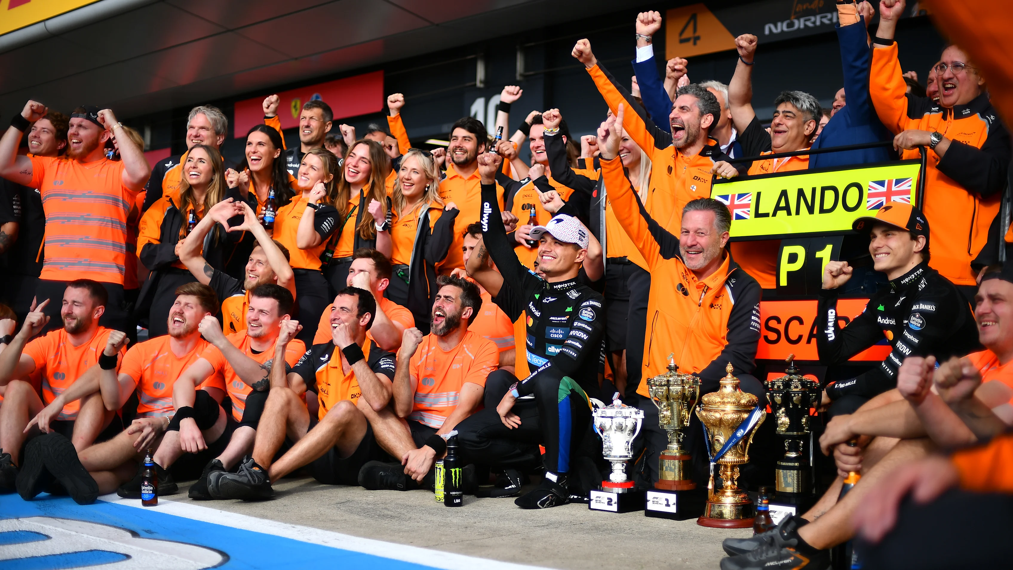 NORTHAMPTON, ENGLAND - JULY 06: Race winner Lando Norris of Great Britain and McLaren Second placed