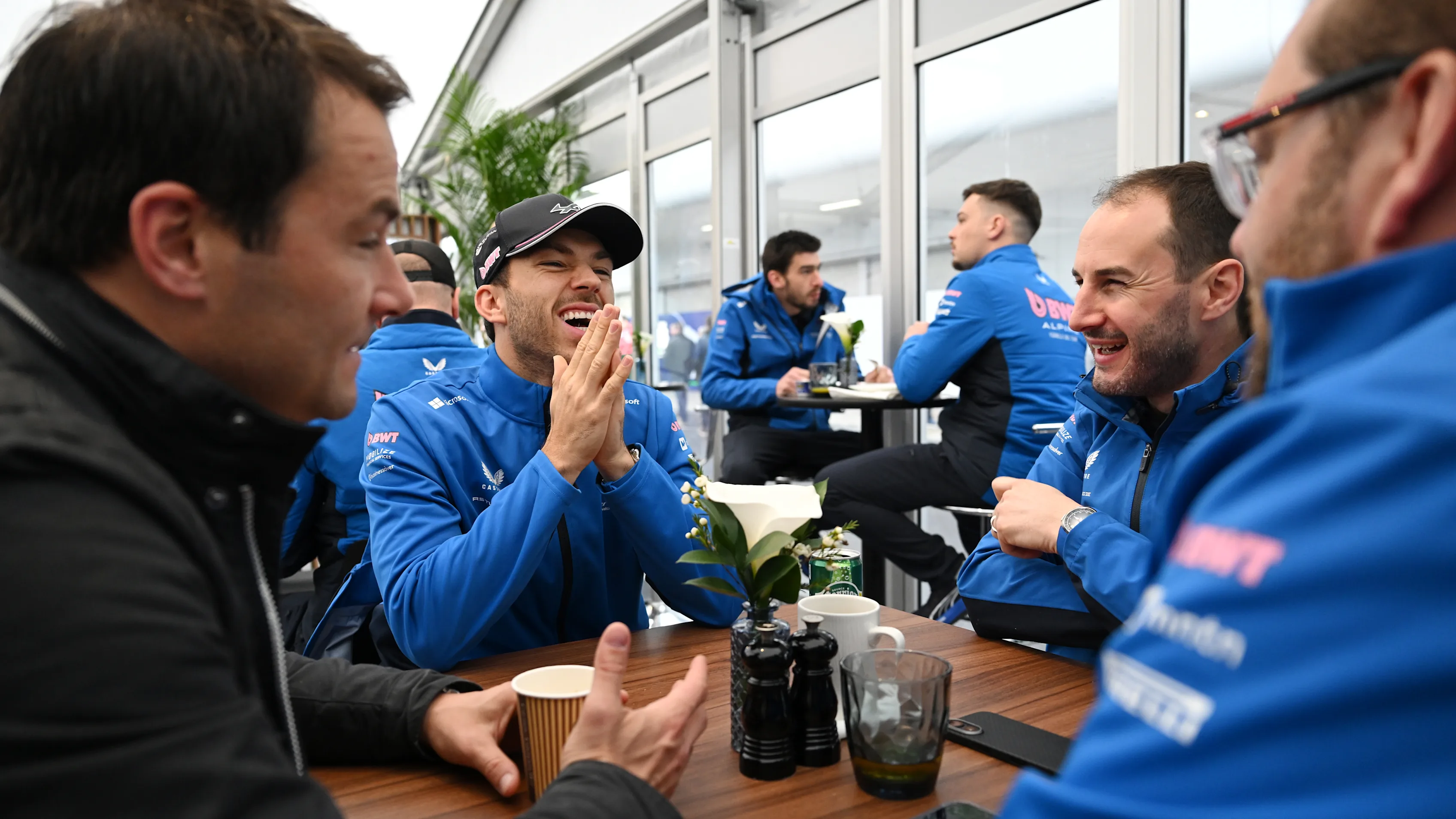 SUZUKA, JAPAN - APRIL 06: Pierre Gasly of France and Alpine F1 and Oliver Oakes, Team Principal of