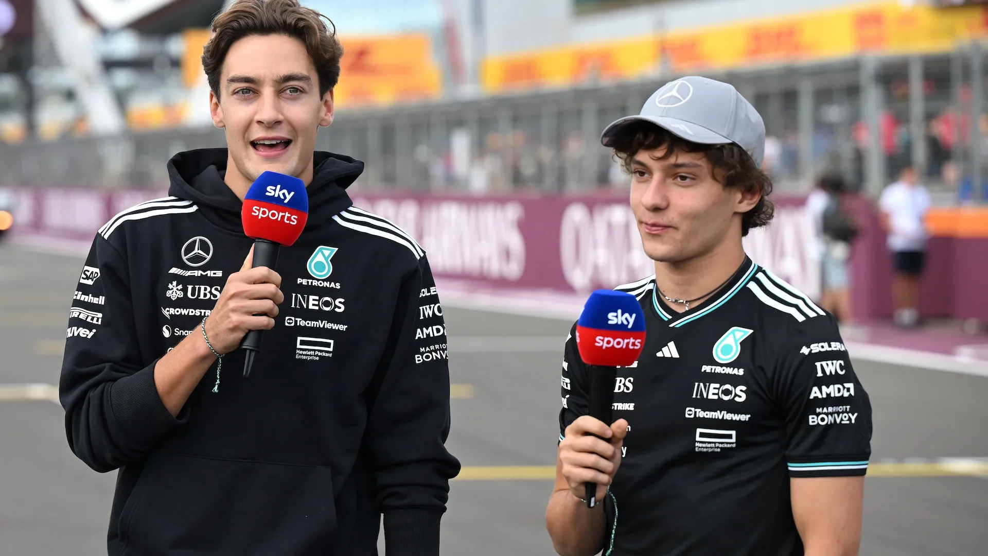 NORTHAMPTON, ENGLAND - JULY 03: George Russell of Great Britain and Mercedes AMG Petronas F1 Team