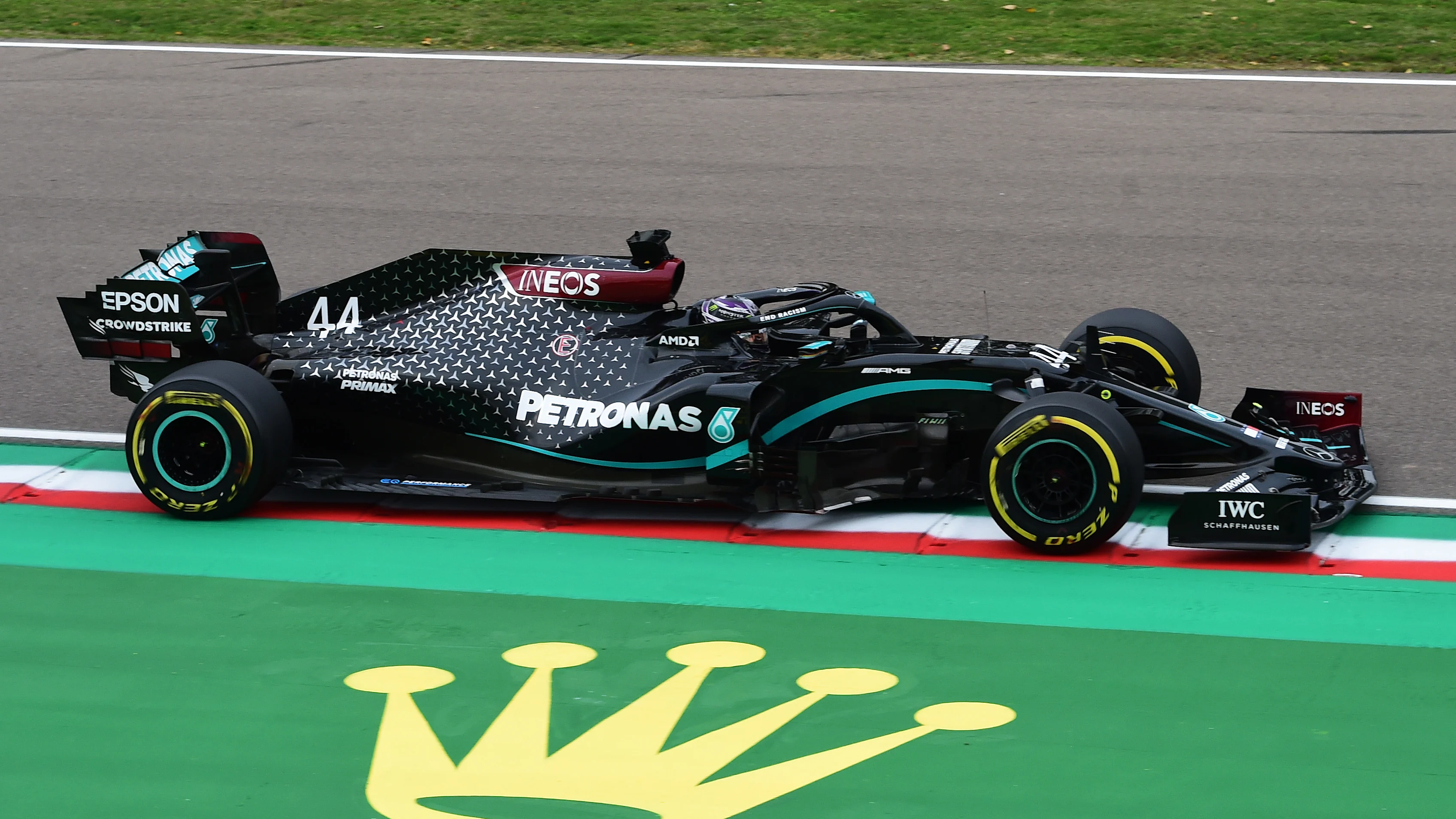 IMOLA, ITALY - NOVEMBER 01: Lewis Hamilton of Great Britain driving the (44) Mercedes AMG Petronas