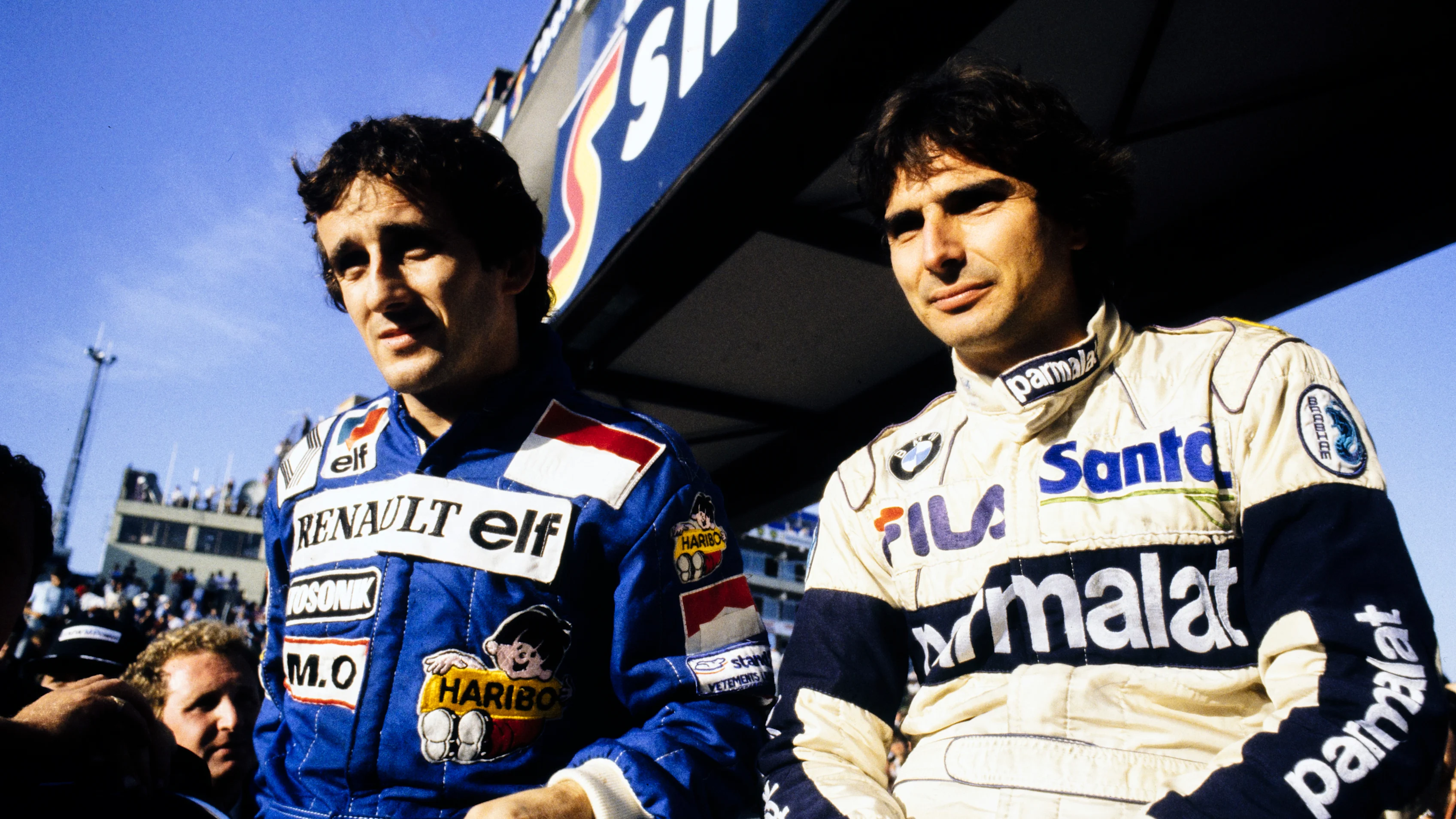 BRANDS HATCH, UNITED KINGDOM - SEPTEMBER 25: Alain Prost and Nelson Piquet during the European GP