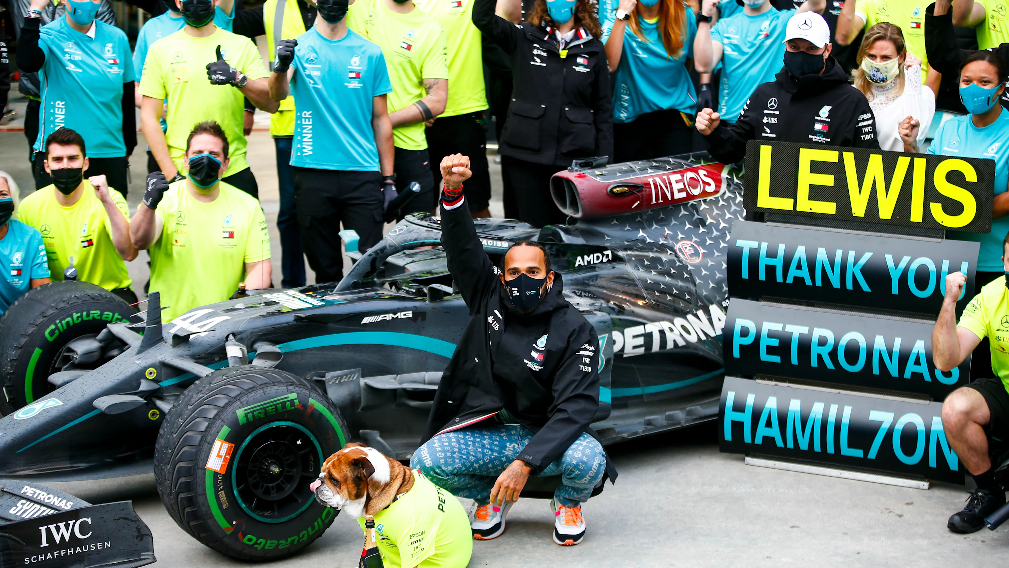 ISTANBUL PARK, TURKEY - NOVEMBER 15: Lewis Hamilton, Mercedes-AMG Petronas F1, 1st position, and