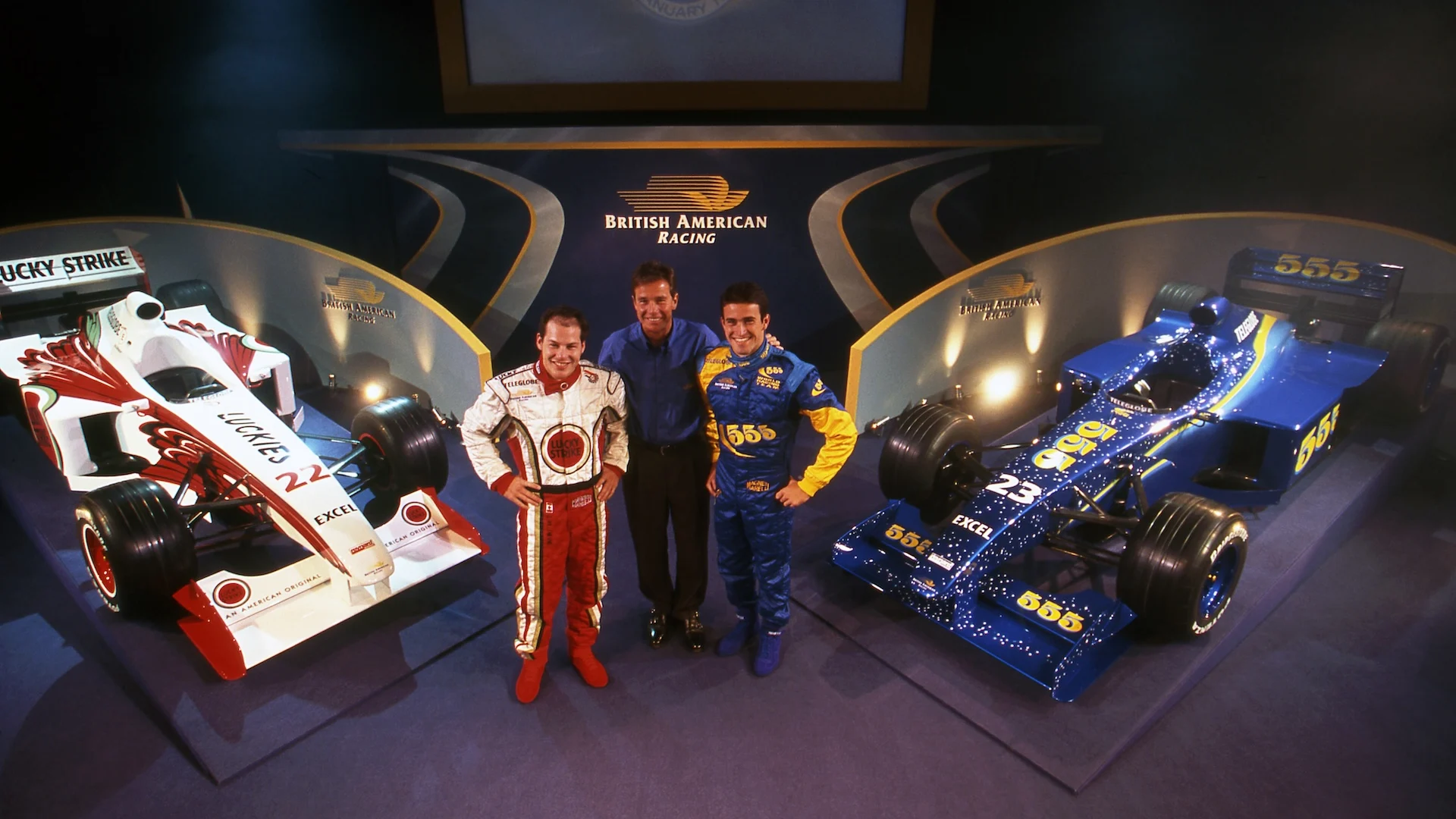 Jacques Villeneuve (CDN), Craig Pollock (GBR) and Riccardo Zonta (BRA) at British American Racing
