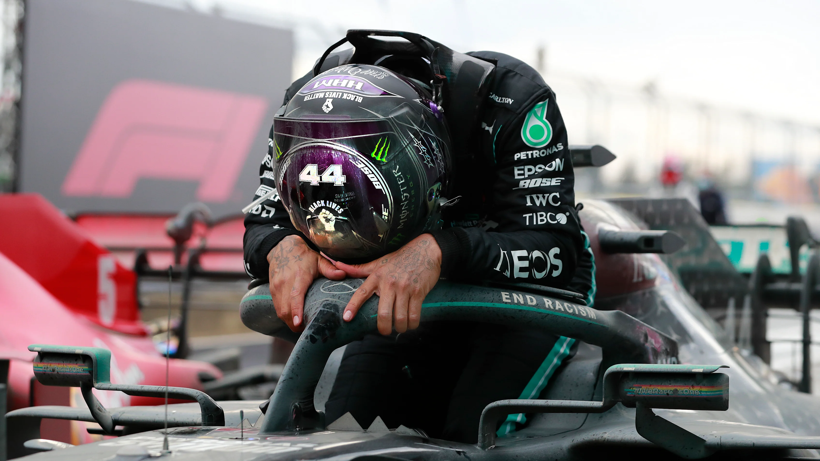 ISTANBUL PARK, TURKEY - NOVEMBER 15: Lewis Hamilton celebrates his race victory and seventh world