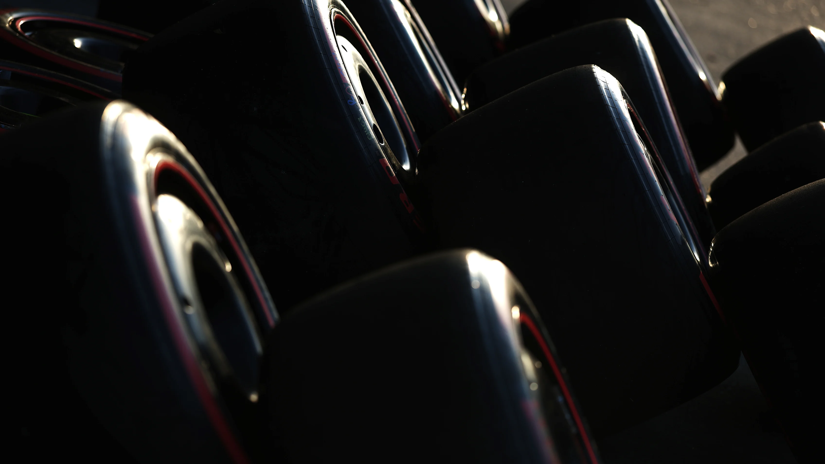 SHANGHAI, CHINA - MARCH 22: Tyres outside the Oracle Red Bull Racing garage during qualifying ahead