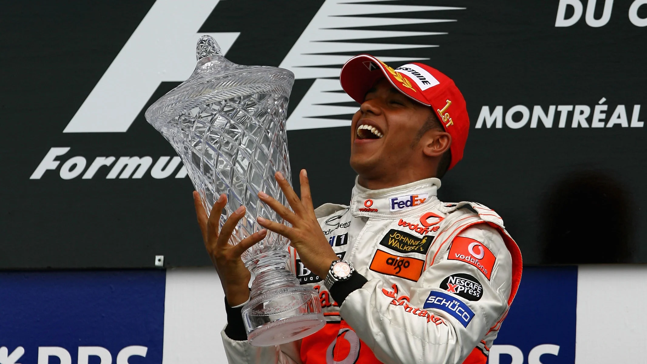MONTREAL, QC - JUNE 10:  Lewis Hamilton of Great Britain and McLaren Mercedes celebrates winning