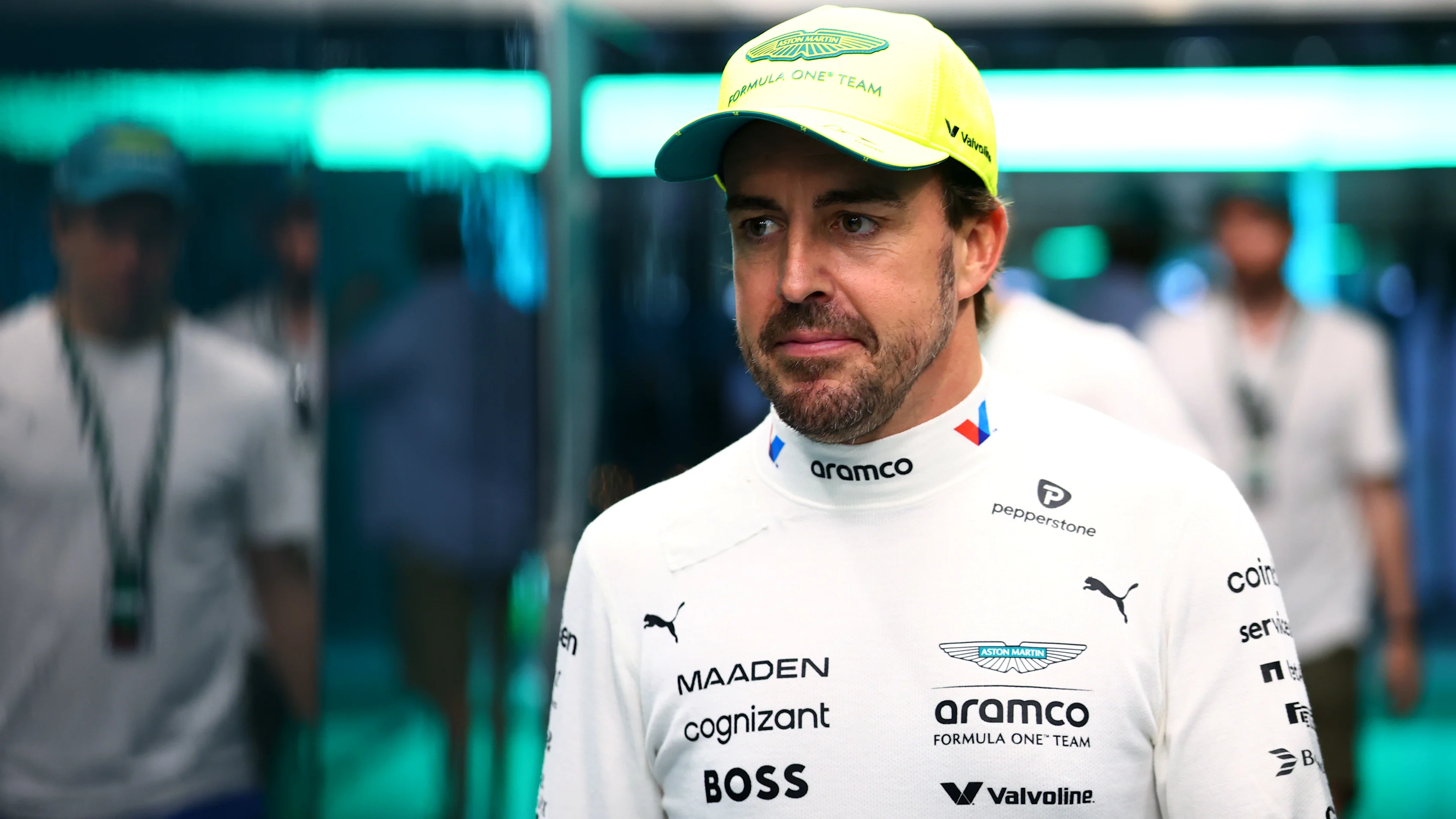 JEDDAH, SAUDI ARABIA - APRIL 19: Fernando Alonso of Spain and Aston Martin F1 Team looks on during