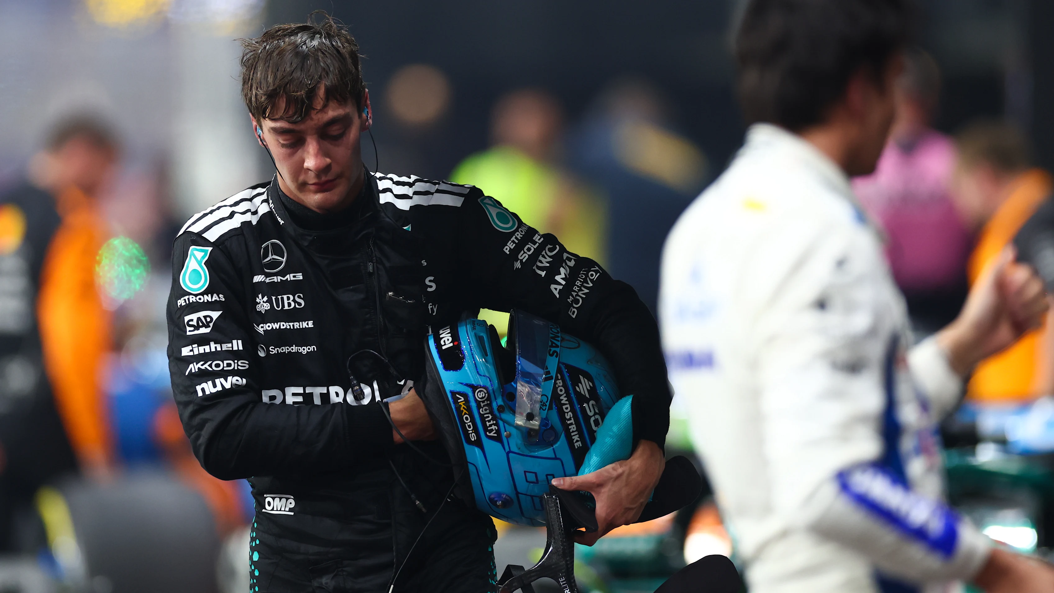 JEDDAH, SAUDI ARABIA - APRIL 19: Third placed qualifier George Russell of Great Britain and