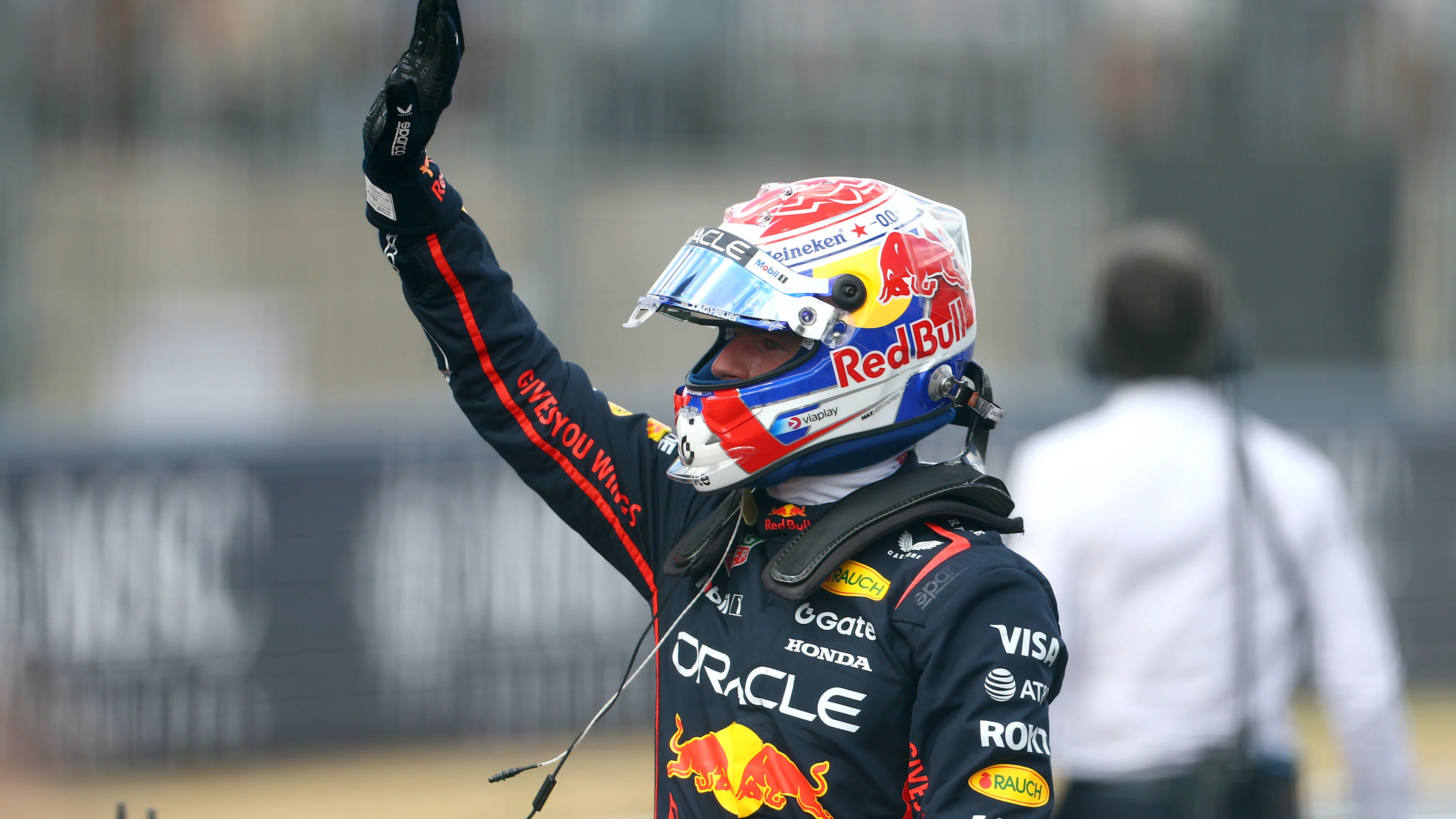 AUSTIN, TEXAS - OCTOBER 18: Sprint winner Max Verstappen of the Netherlands and Oracle Red Bull Racing celebrates in parc ferme during the Sprint ahead of the F1 Grand Prix of United States at Circuit of The Americas on October 18, 2025 in Austin, Texas. (Photo by Zak Mauger/LAT Images)